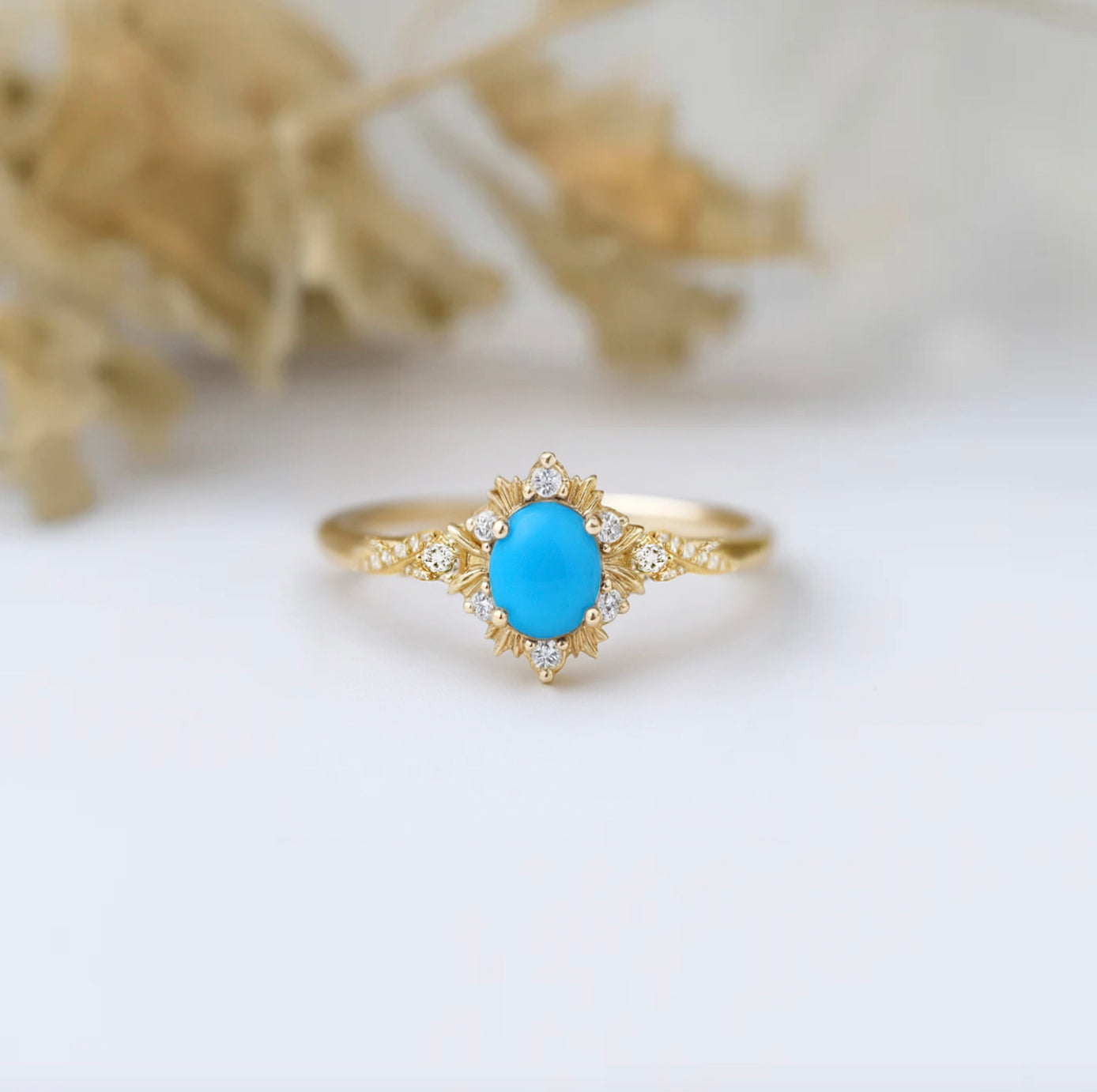 Monarch Blue Turquoise Engagement ring, Natural Oval Turquoise Engagement ring, Floral Turquoise Wedding Ring