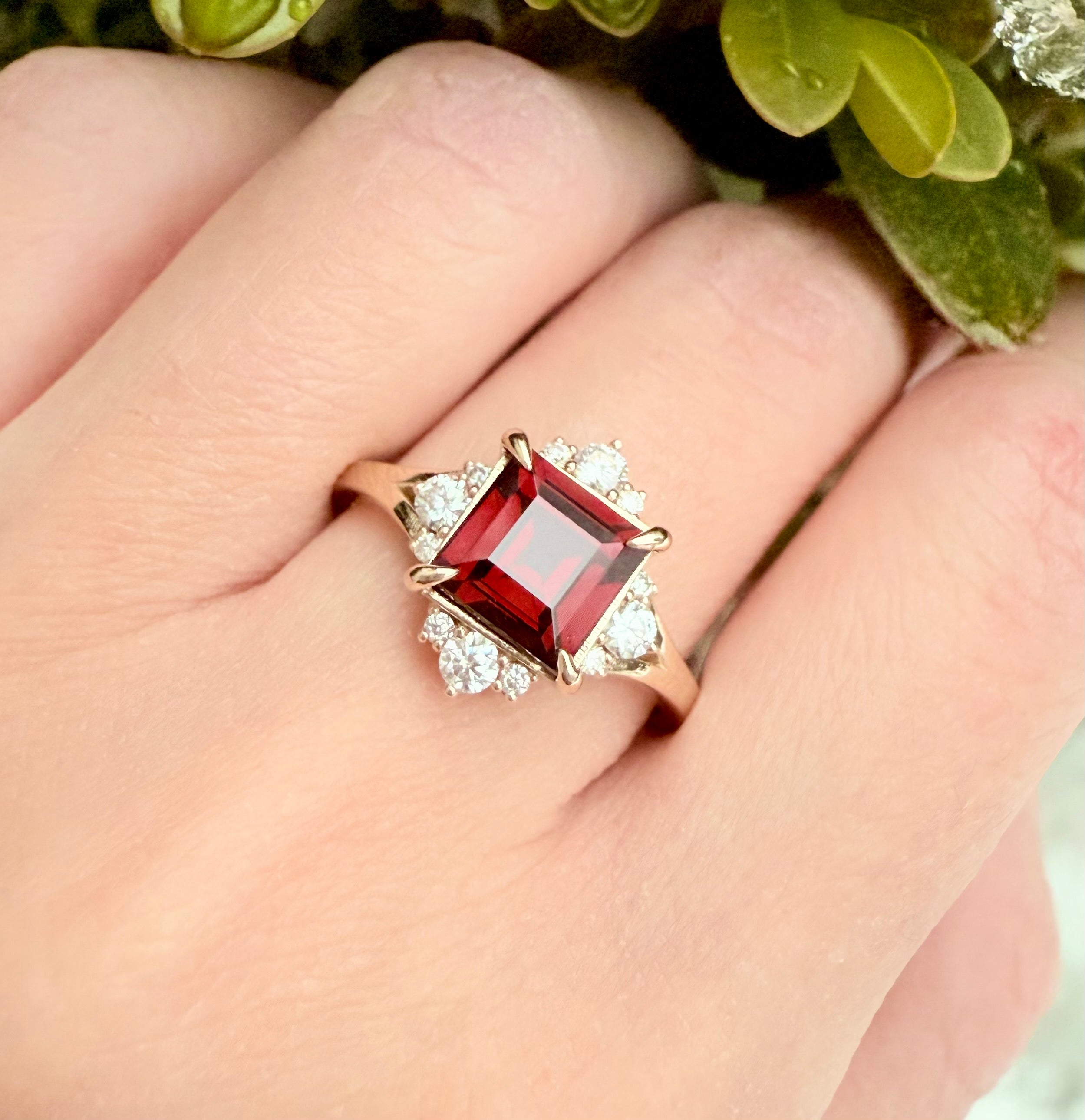 Victorian Ember Red Garnet Ring, Red Garnet engagement ring