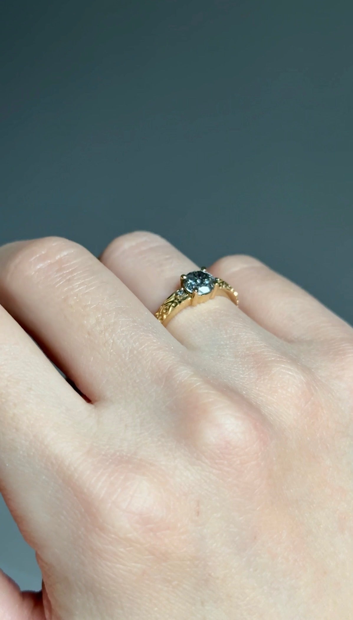 Salt and Pepper Diamond Wedding Ring, Engraved Salt and Pepper Diamond Ring