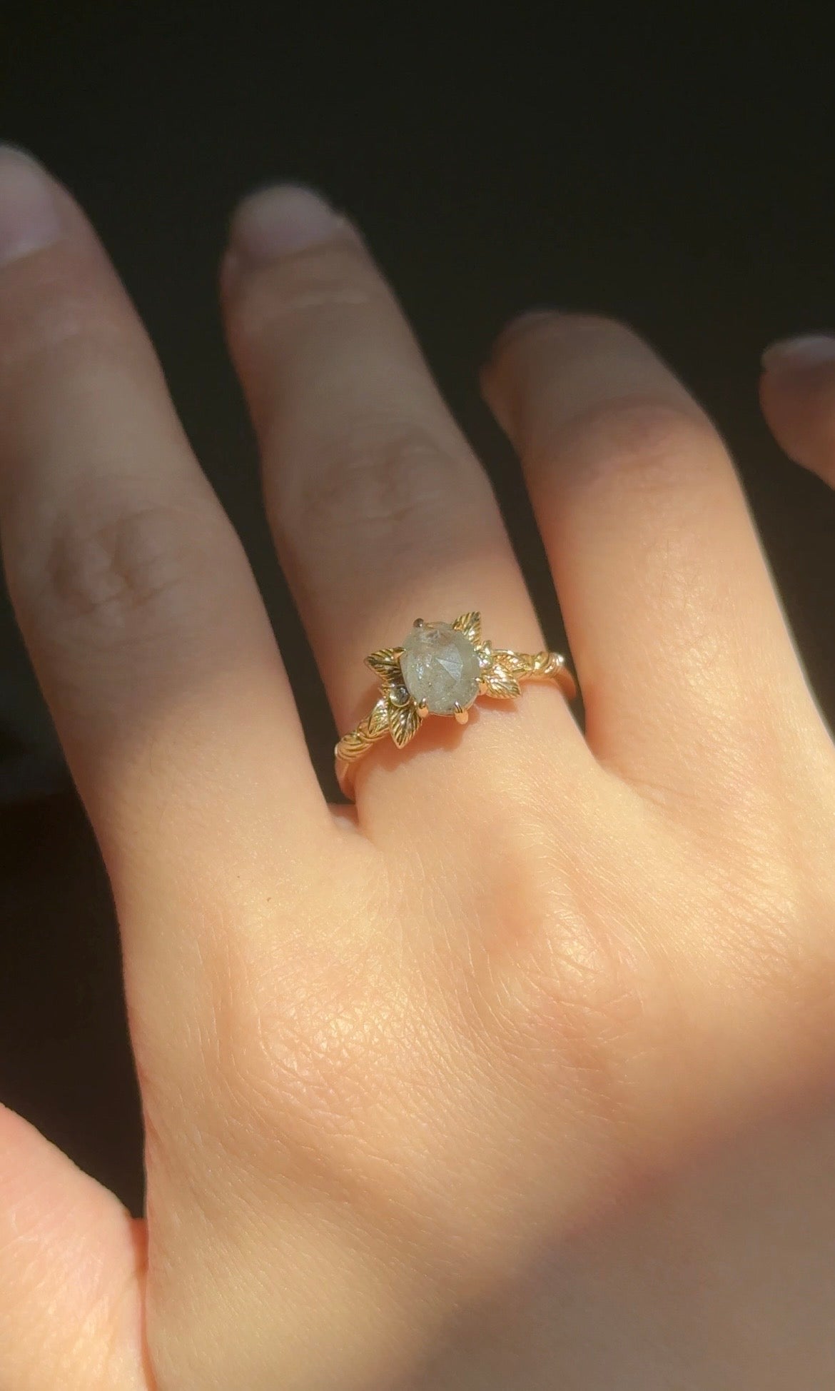 Phoenix Salt and Pepper Diamond Ring, Oval Diamond Engagement Ring