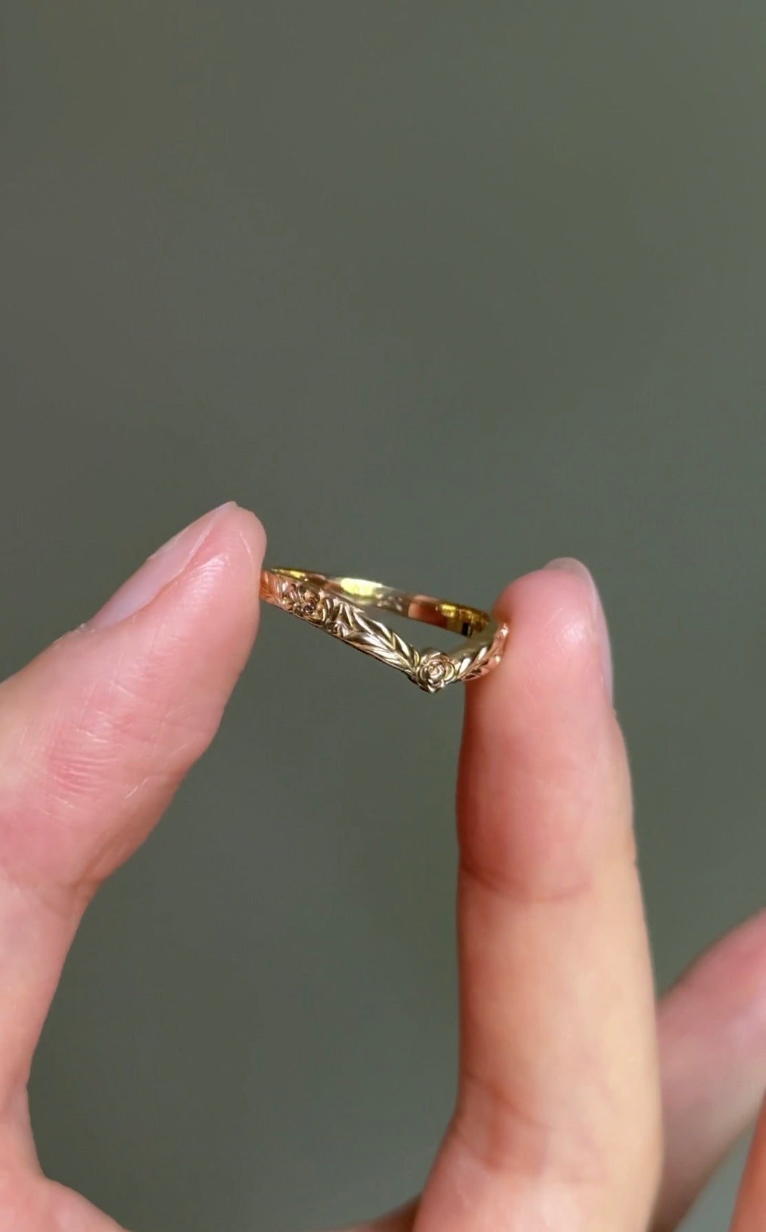 Whispering Glade 14k Gold Engraved Wedding Band For Women, Floral Leaf Matching Wedding Ring