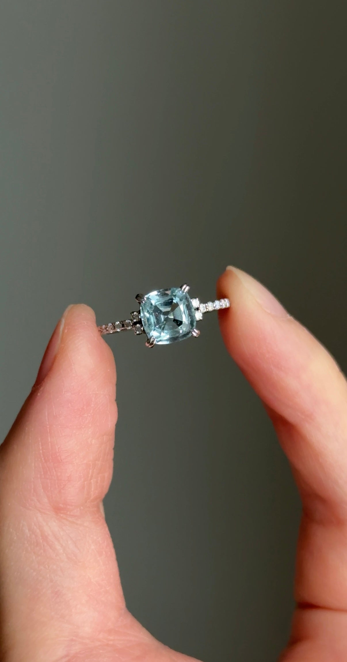 Sky Blue Aquamarine Ring, Cushion Cut Aquamarine Engagement Rings, Engagement ring
