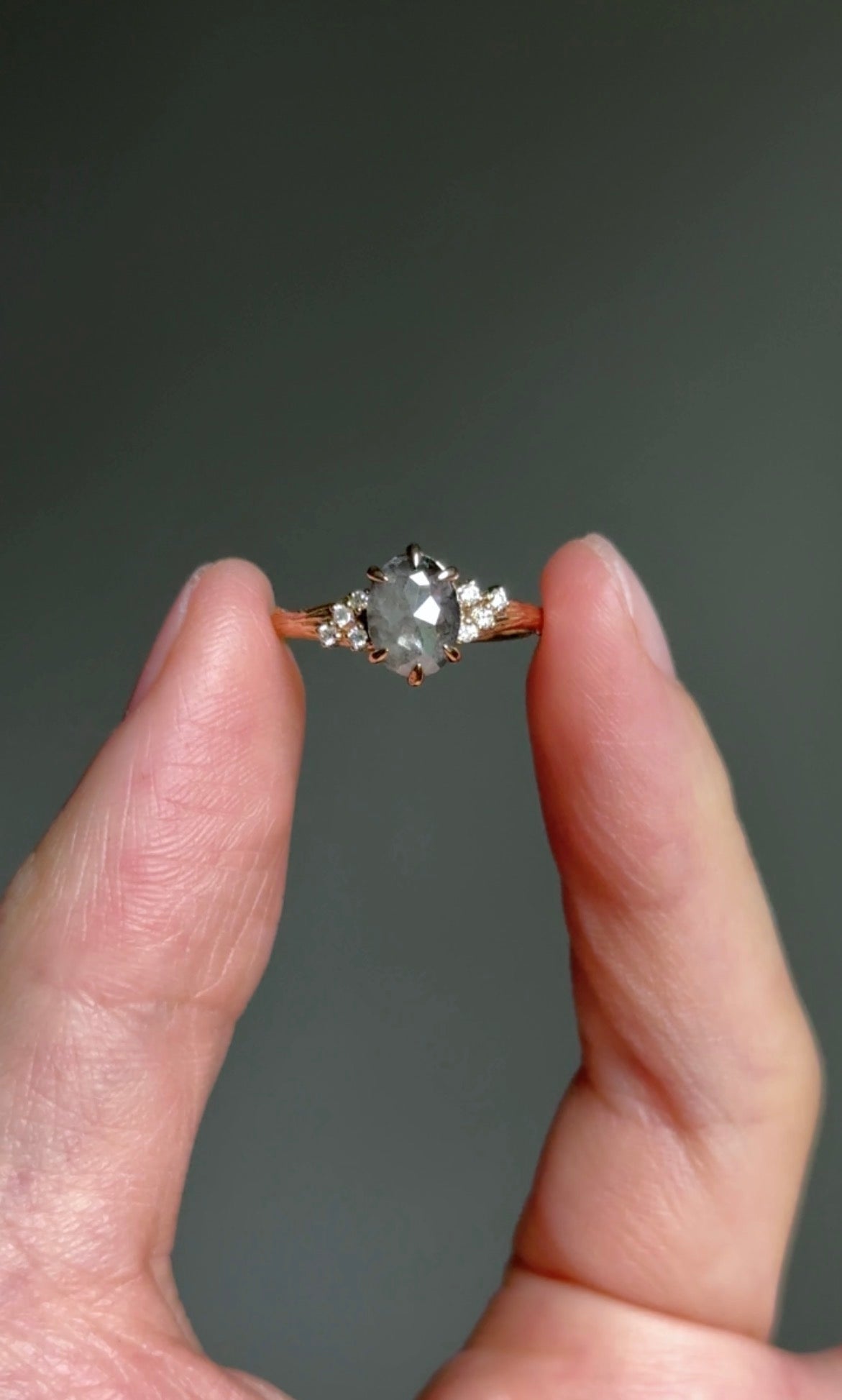 Twilight Veil Twig Salt and Pepper Diamond Ring, Diamond Engagement Ring