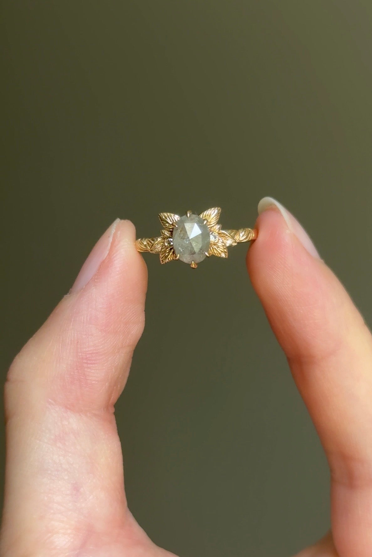 Phoenix Salt and Pepper Diamond Ring, Oval Diamond Engagement Ring