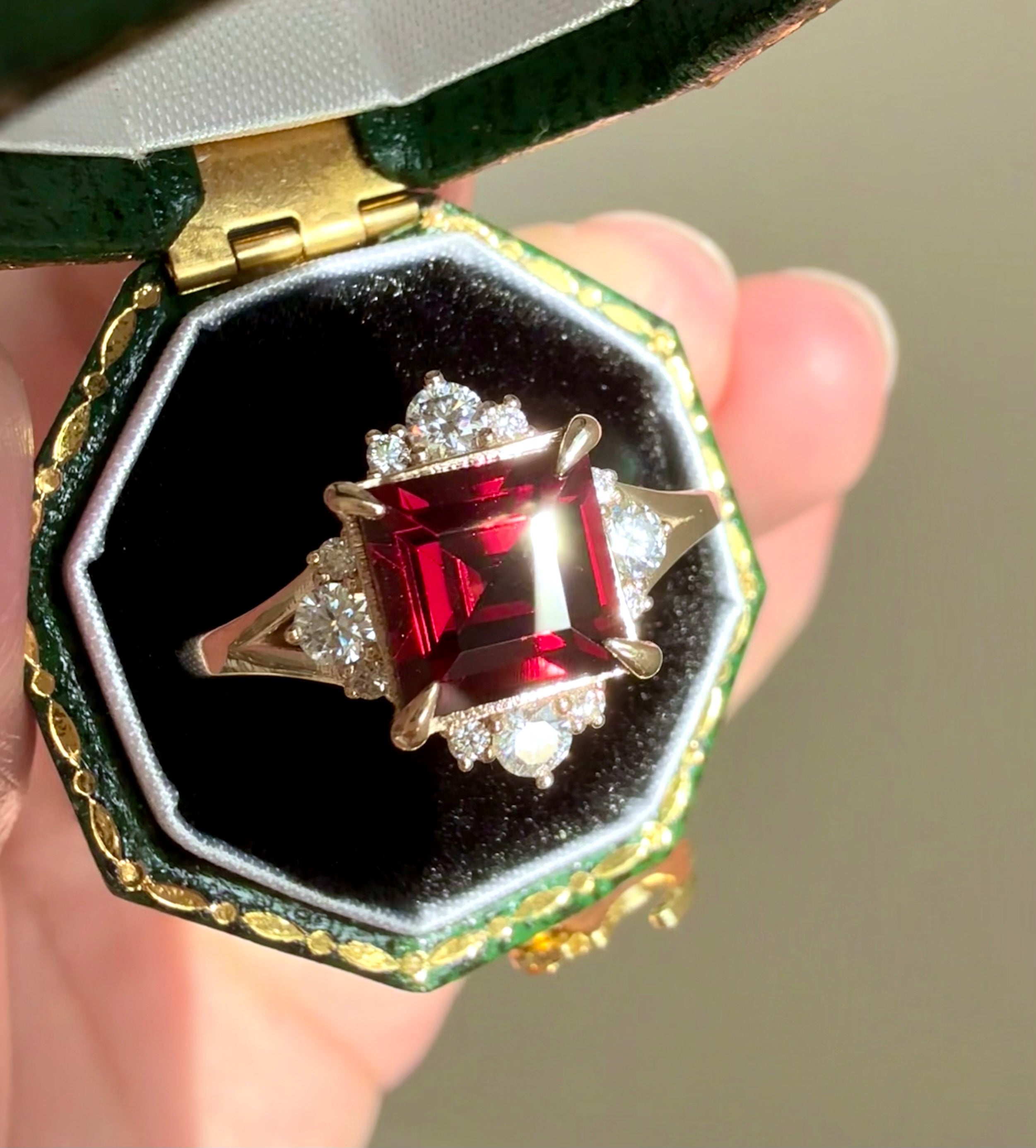 Victorian Ember Red Garnet Ring, Red Garnet engagement ring