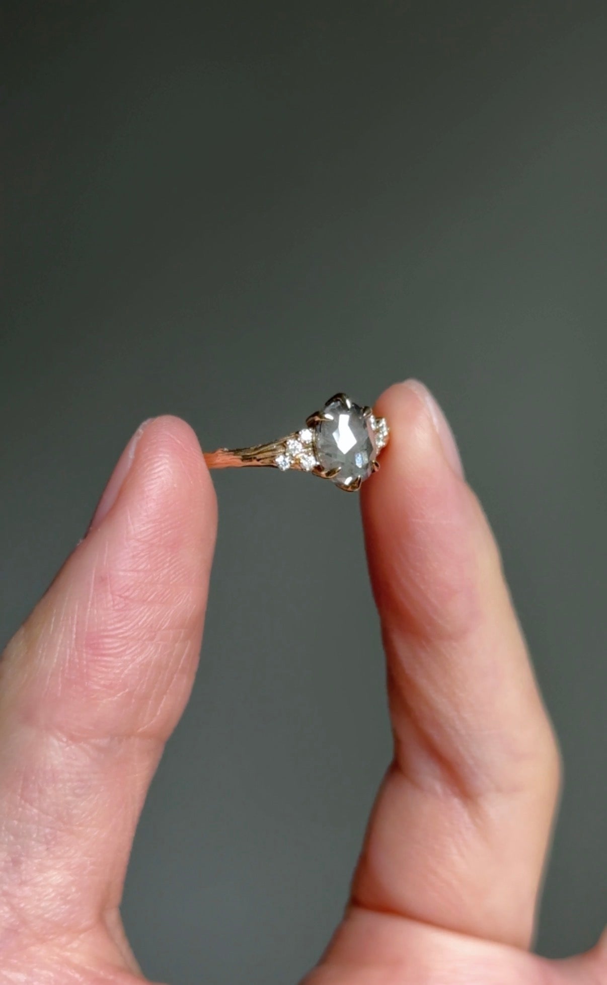 Twilight Veil Twig Salt and Pepper Diamond Ring, Diamond Engagement Ring
