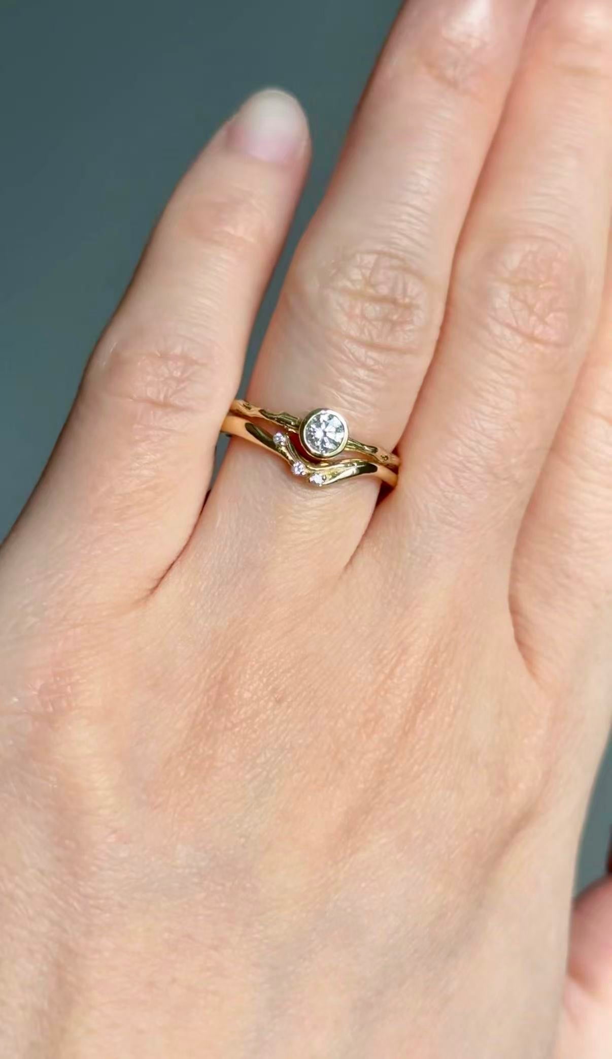 Twig Diamond Engagement Ring in Solid Gold, Brilliant cut Diamond Ring