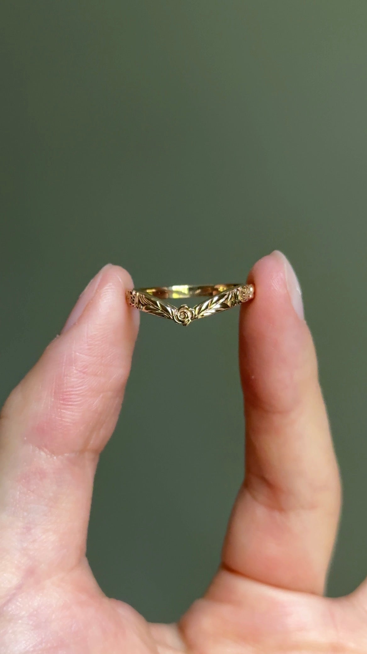 Whispering Glade 14k Gold Engraved Wedding Band For Women, Floral Leaf Matching Wedding Ring