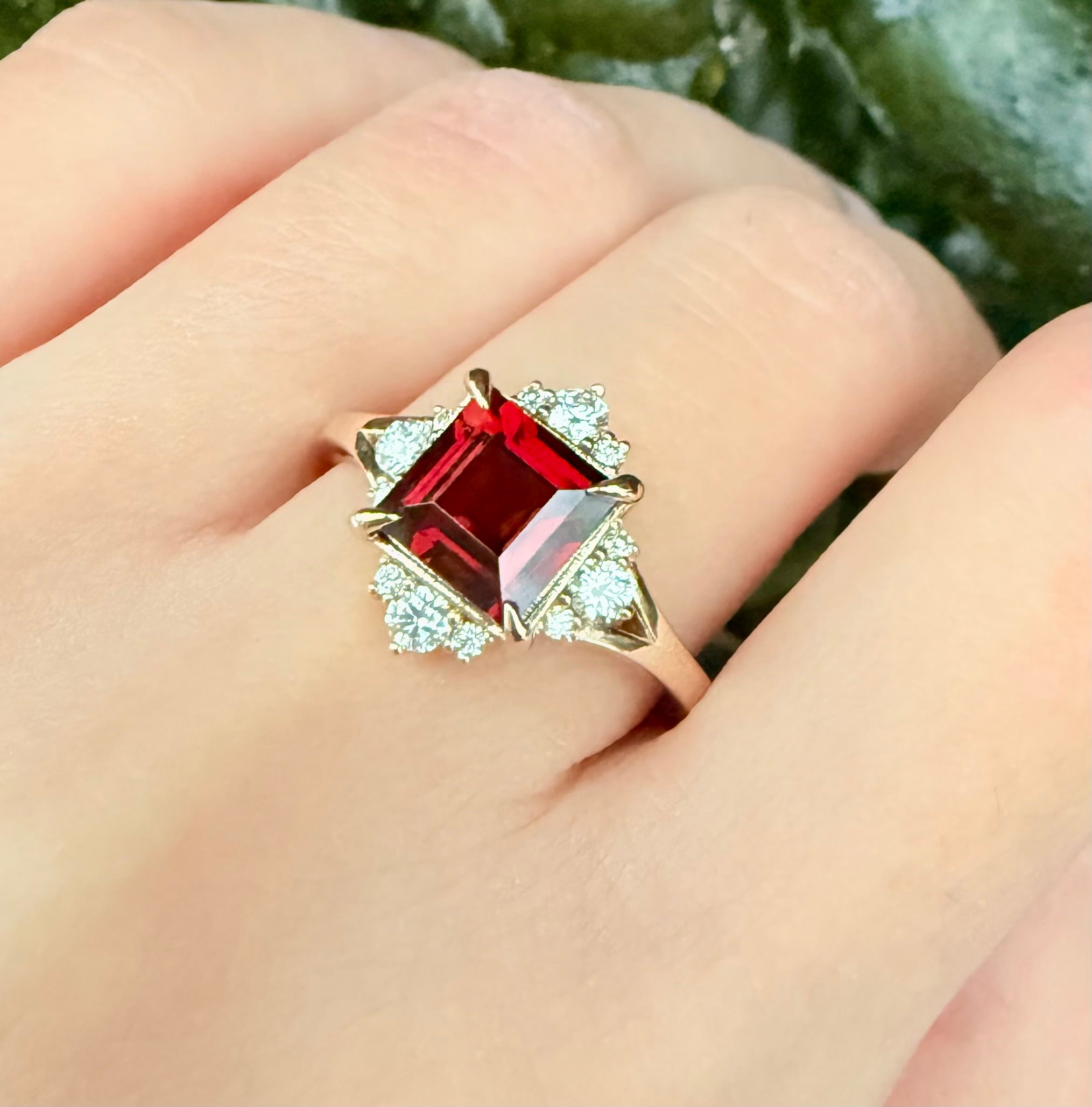 Victorian Ember Red Garnet Ring, Red Garnet engagement ring