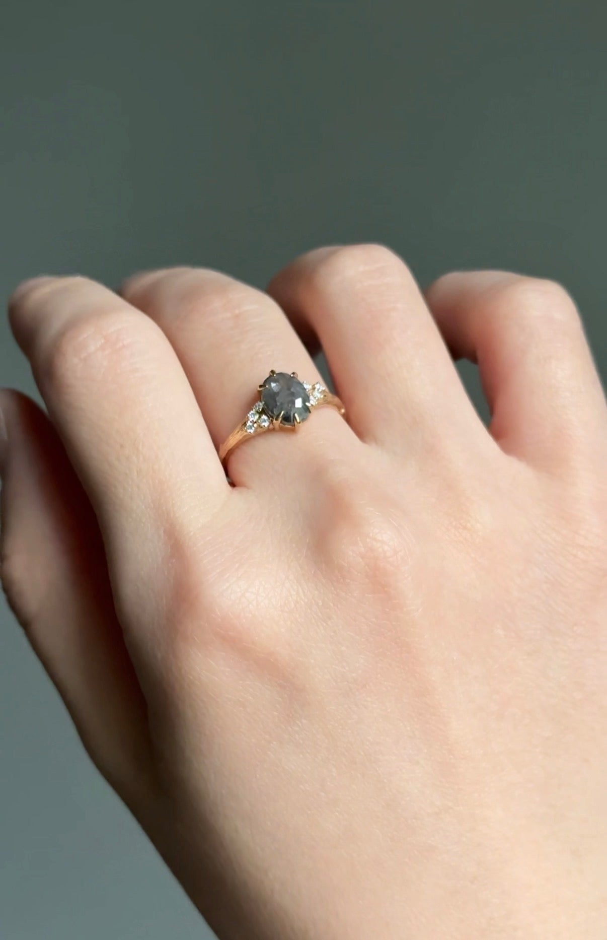 Twilight Veil Twig Salt and Pepper Diamond Ring, Diamond Engagement Ring