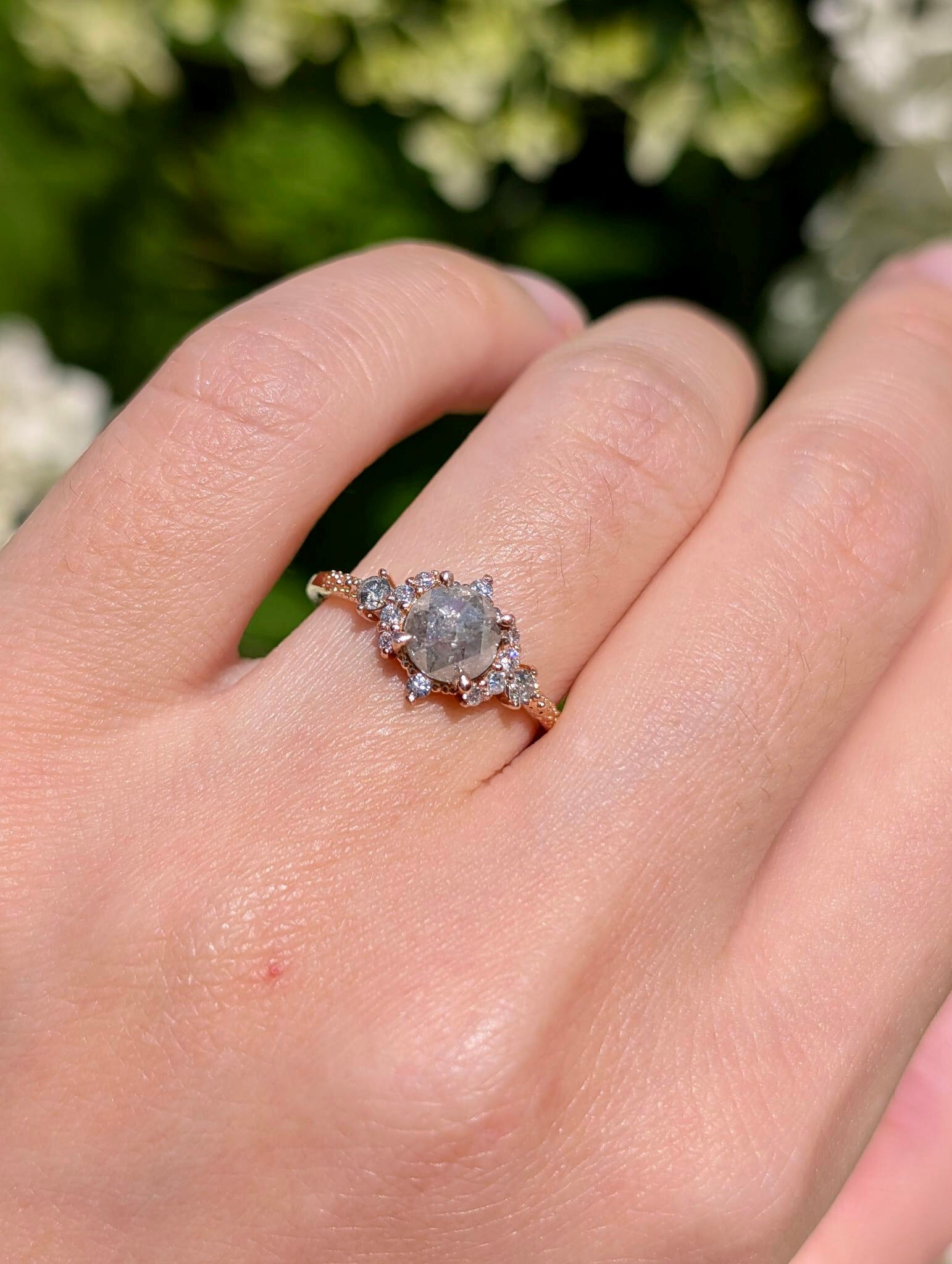 Salt and Pepper Diamond Ring, Salt and pepper Ring, Diamond Engagement Ring
