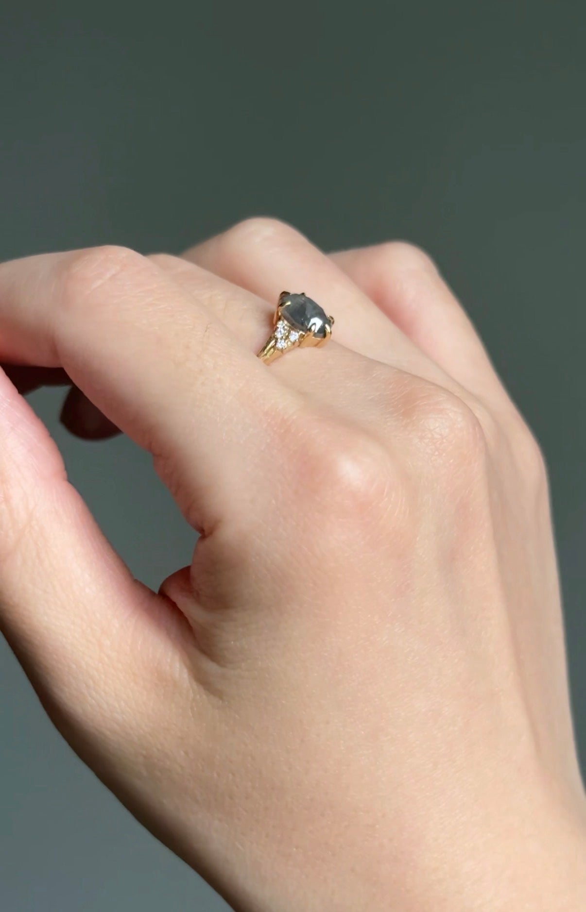 Twilight Veil Twig Salt and Pepper Diamond Ring, Diamond Engagement Ring