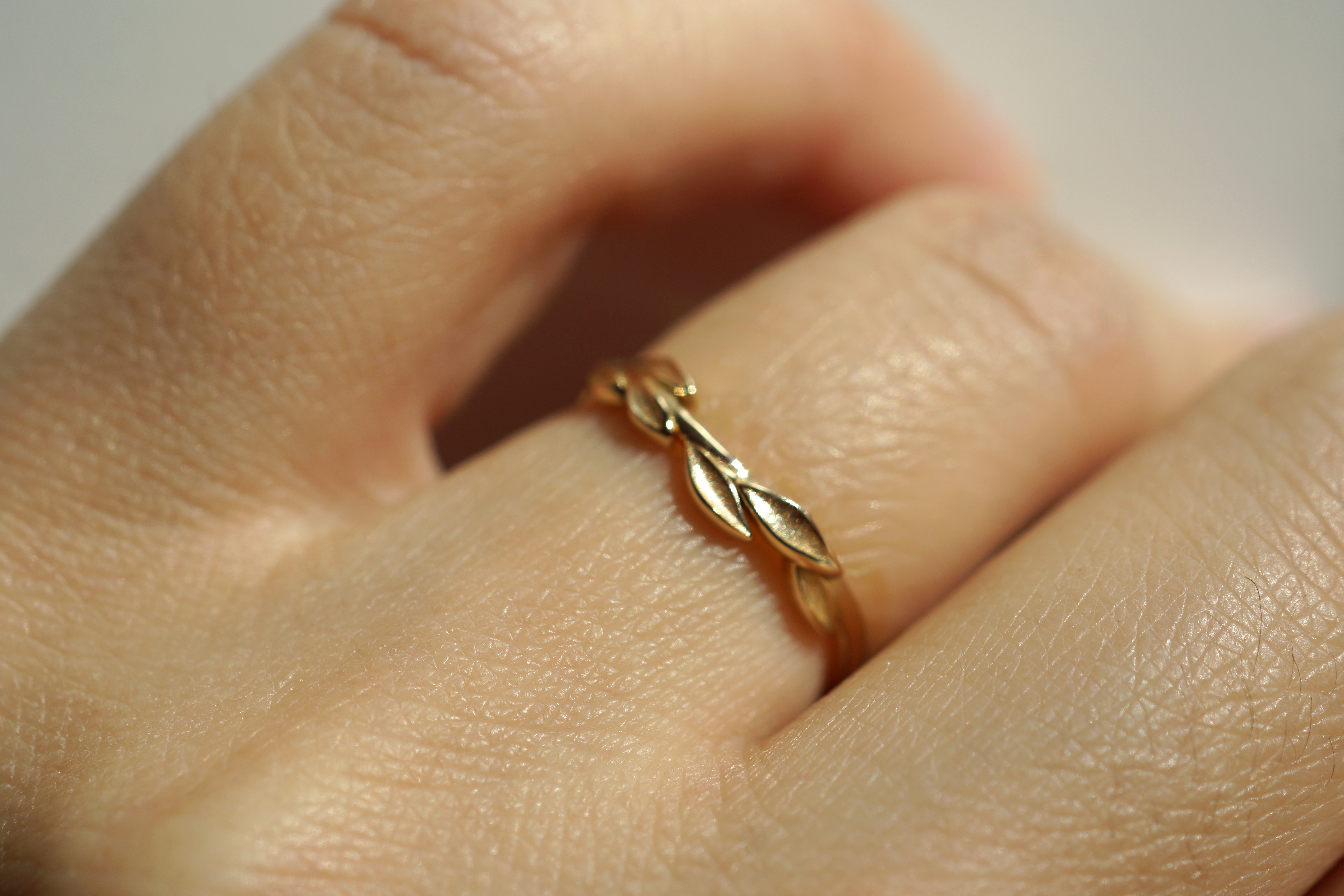 Lily Feather, 14k Gold Wedding Matching Leafy Ring