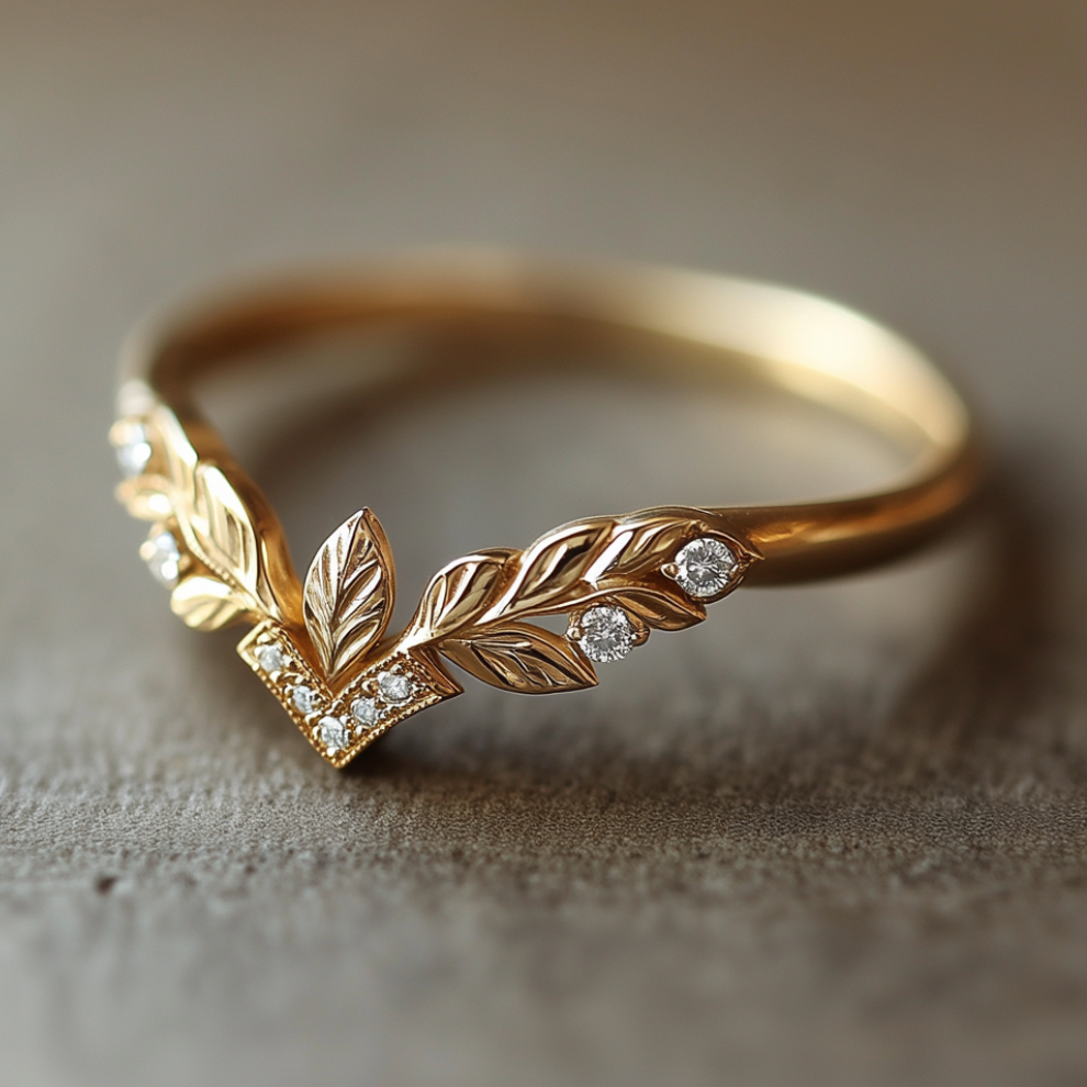 Lórien Leaf Band Diamond Wedding Band, Diamond Wedding Ring, Matching Band, Stacking Band