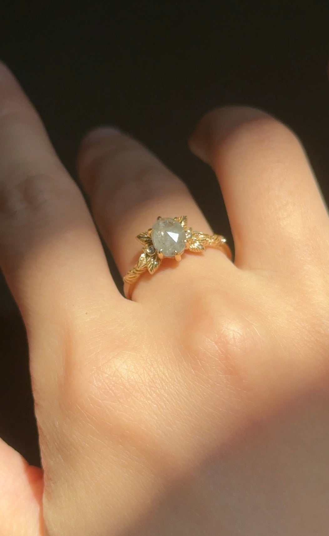 Phoenix Salt and Pepper Diamond Ring, Oval Diamond Engagement Ring