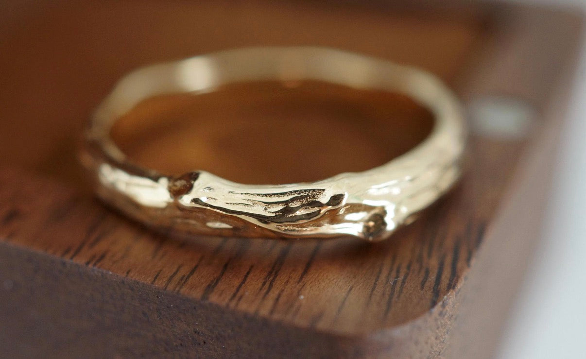 Gold Twig Strong band, Gold Simple Wedding Band for men and women