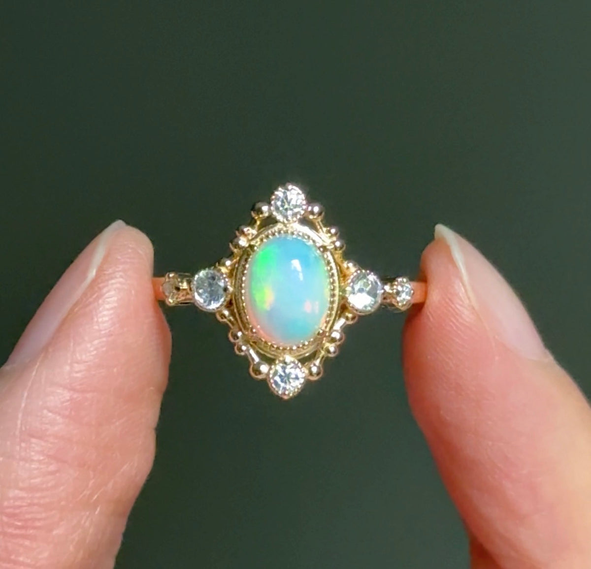 Moonveil Ethiopian Opal Engagement Ring, Opal ring Solid Gold