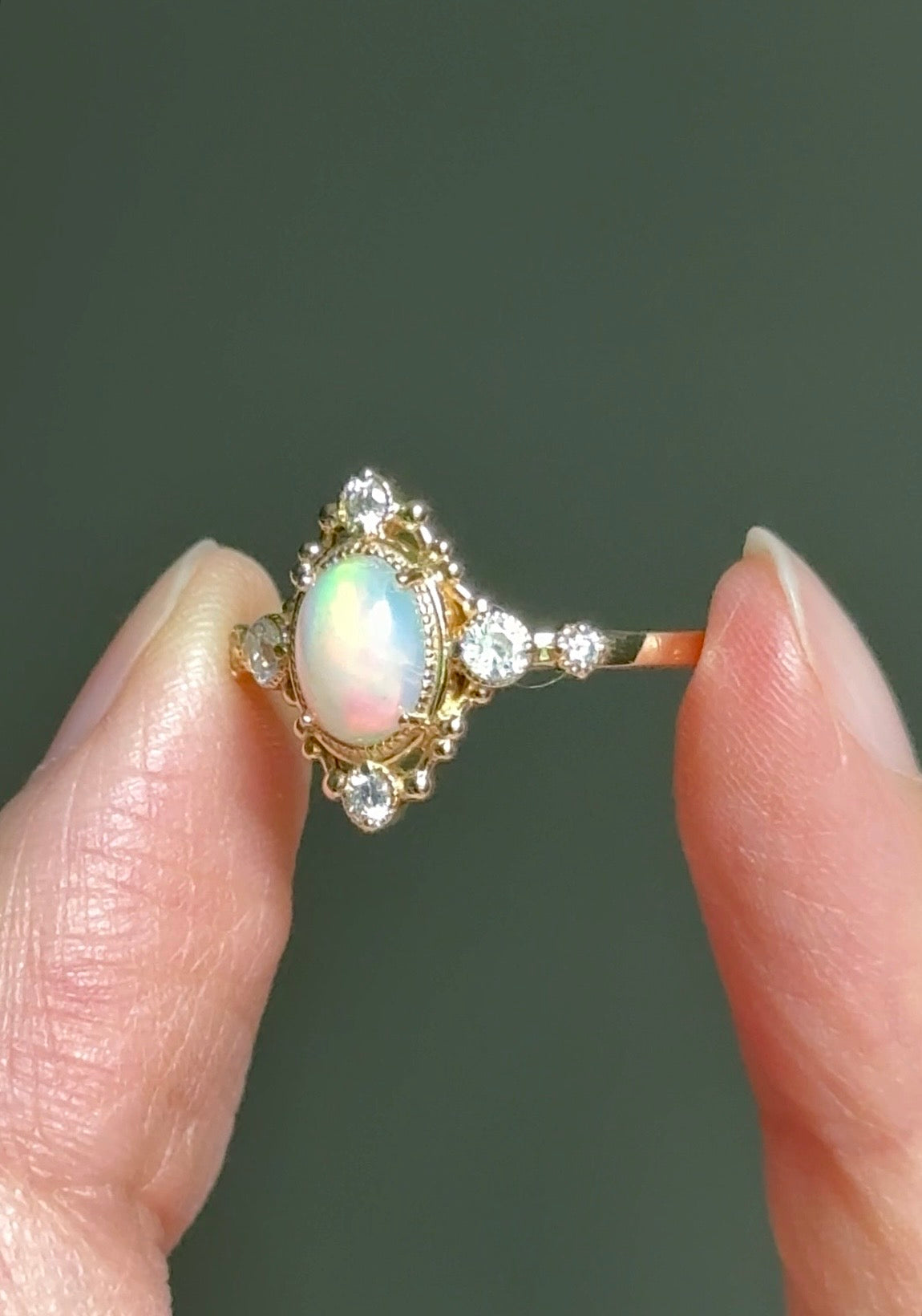 Moonveil Ethiopian Opal Engagement Ring, Opal ring Solid Gold