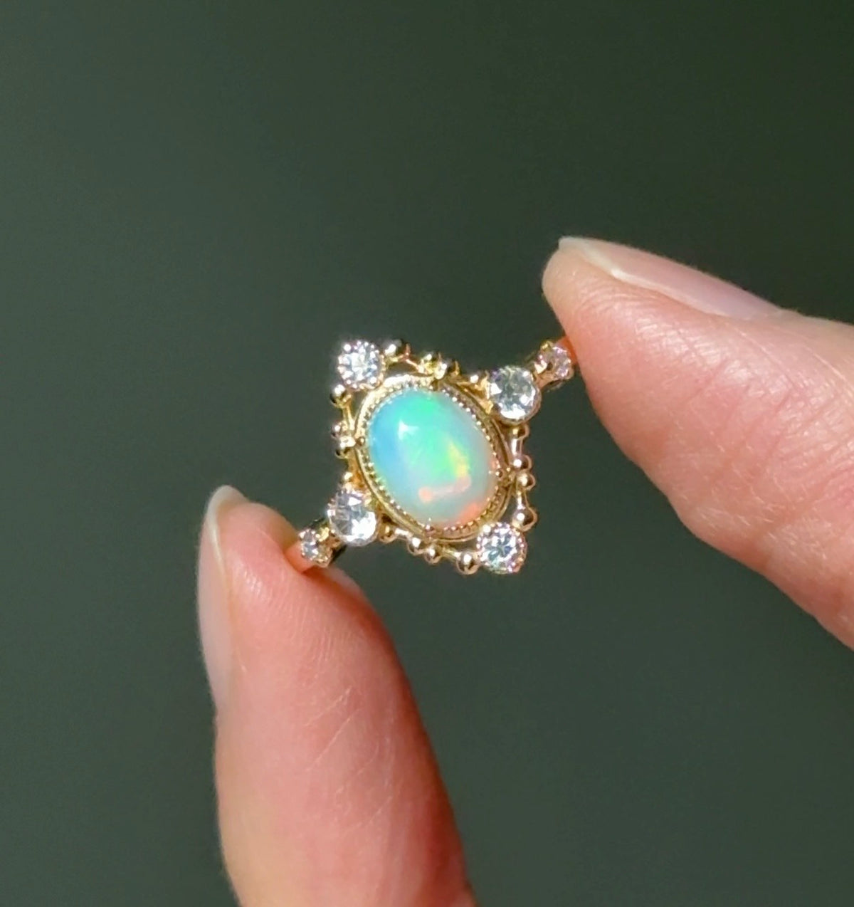 Moonveil Ethiopian Opal Engagement Ring, Opal ring Solid Gold