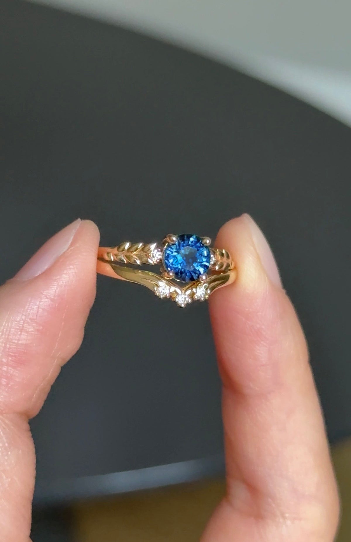 Atlantean 14k Yellow Gold Sapphire Engagement ring, Blue Sapphire Engagement ring