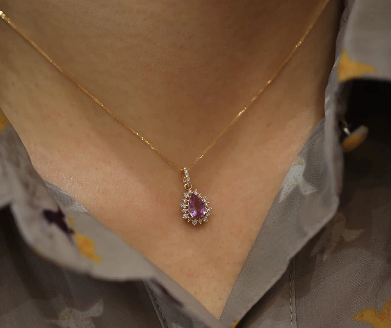 Fleur de Rose 18k Gold Purple Sapphire Necklace, 18k Necklace