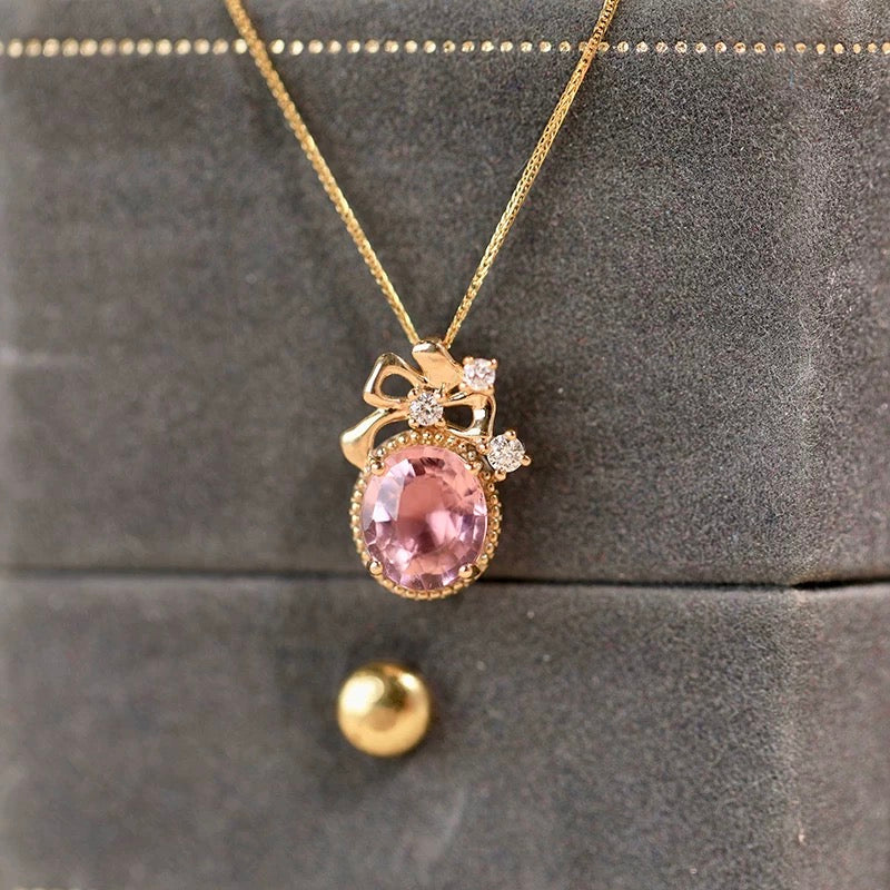 Blush Petal 18k Gold Pink Tourmaline Necklace, 18k Gold Necklace