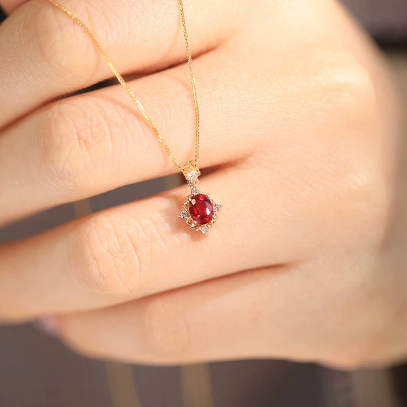 Sweet Kiss, 18k Gold Pink Ruby Necklace, Ruby Necklace