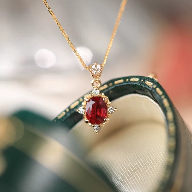 Sweet Kiss, 18k Gold Pink Ruby Necklace, Ruby Necklace