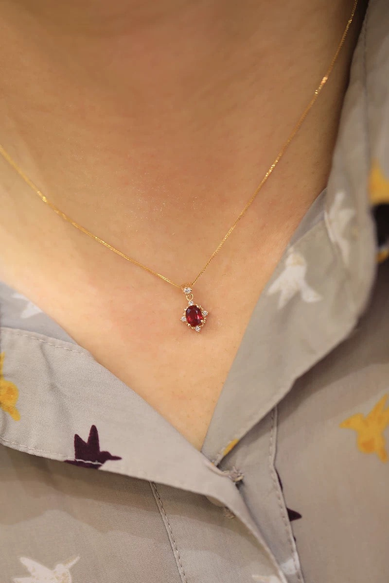 Sweet Kiss, 18k Gold Pink Ruby Necklace, Ruby Necklace