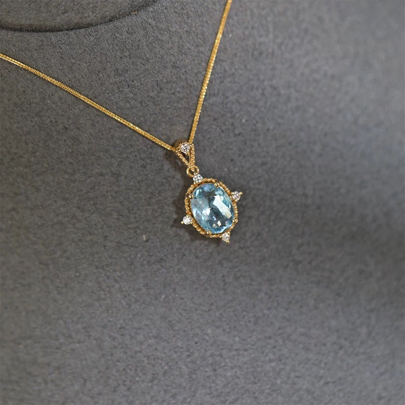 Zephyra, 18k Gold Aquamarine Necklace, blue aquamarine Necklace