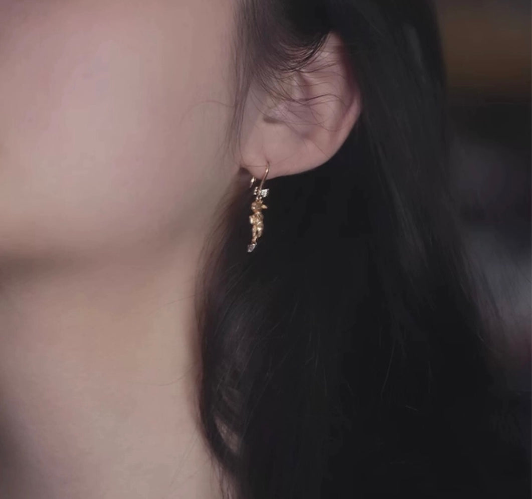 Late for Tea 18k Gold White Rabbit earrings, Alice in Wonderland earrings