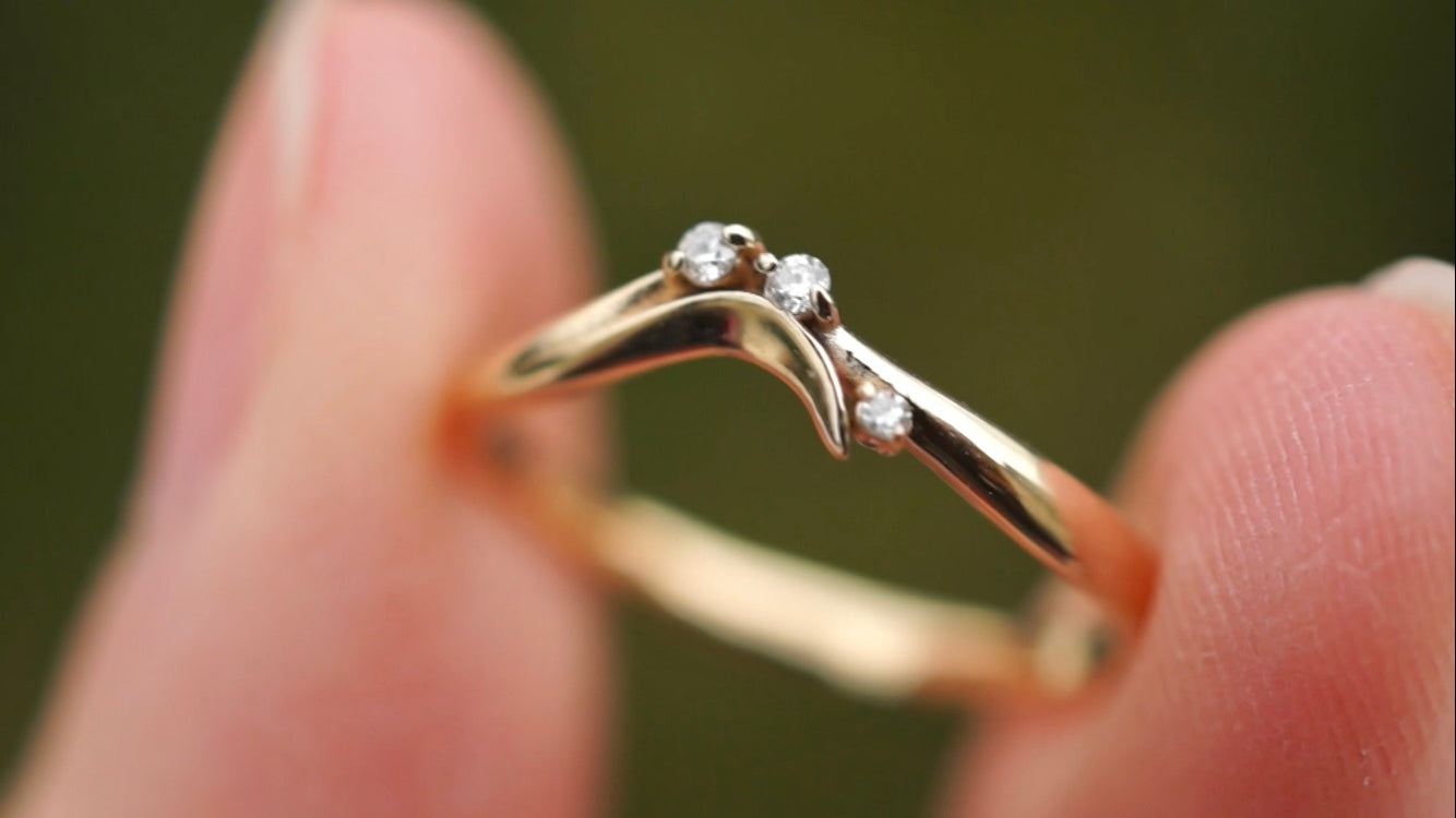 Diamond Wedding Band, Chevron Diamond Wedding Ring For Women, Diamond curved wedding band