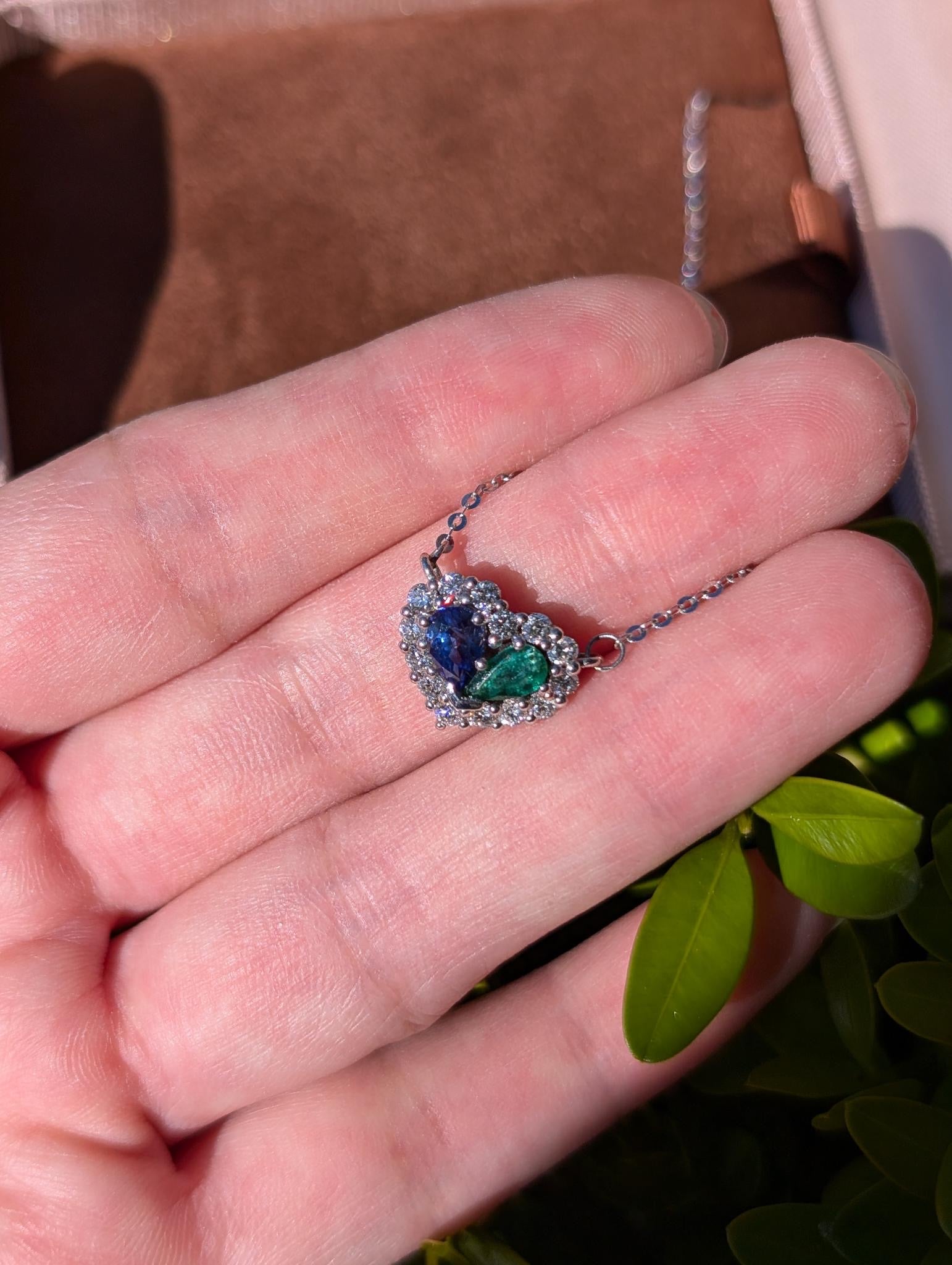 Ready to Ship 18k White Gold Sapphire and Emerald Necklace