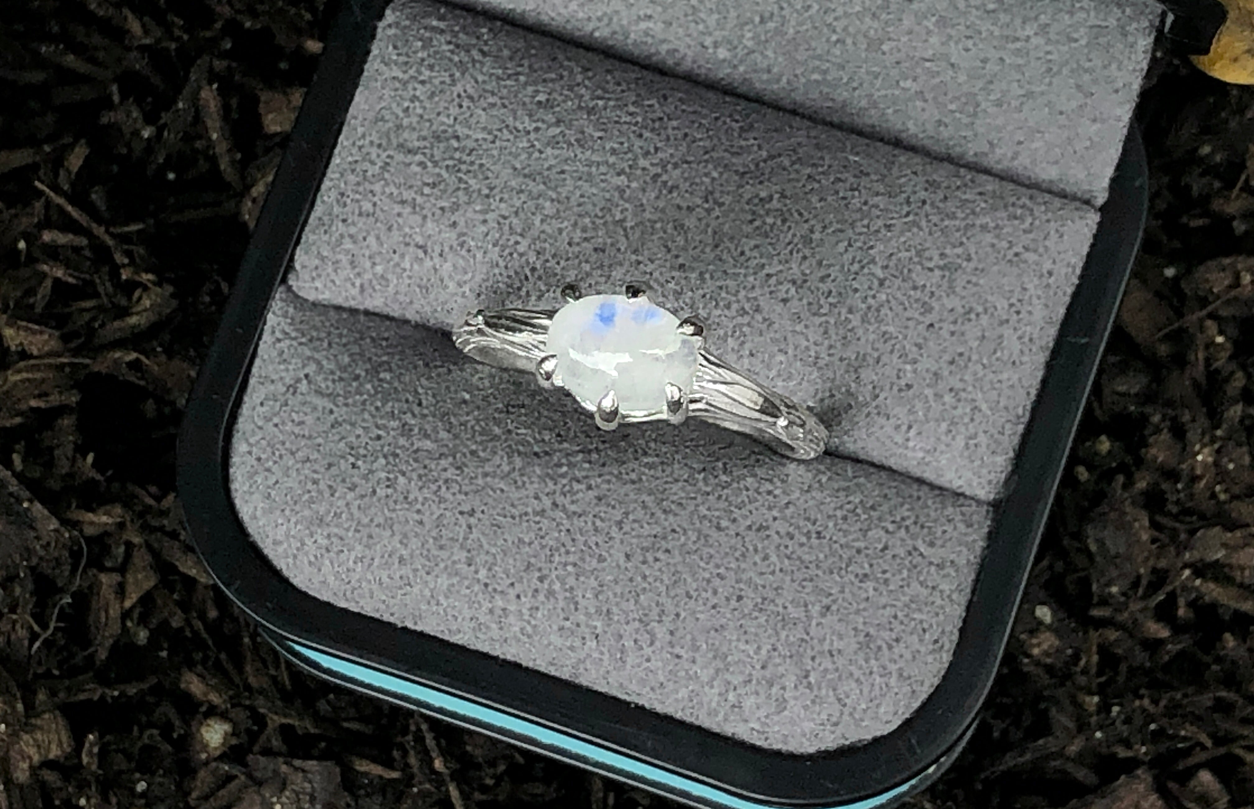 Angel's Wing, Raw Moonstone Solitary Engagement Ring