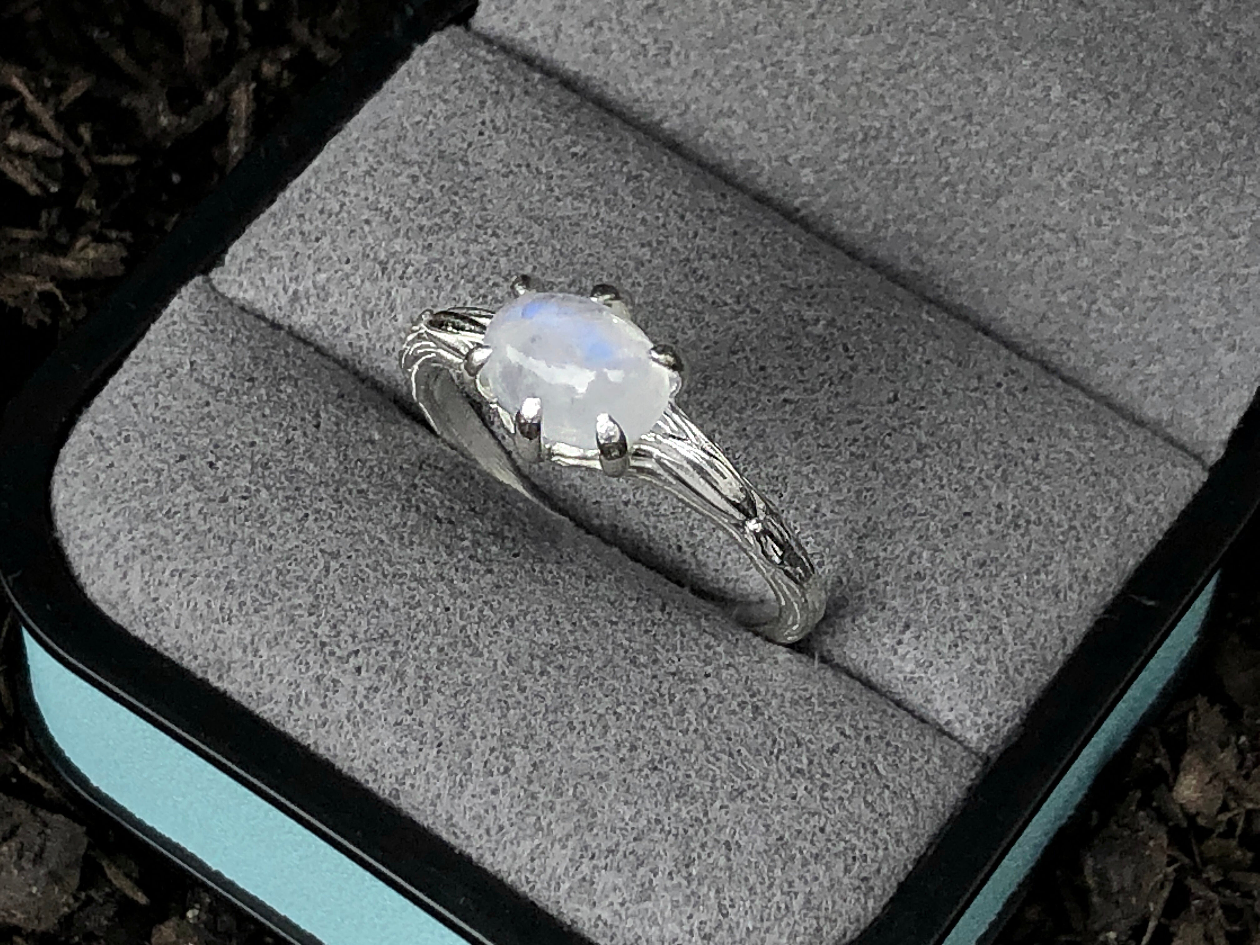 Angel's Wing, Raw Moonstone Solitary Engagement Ring