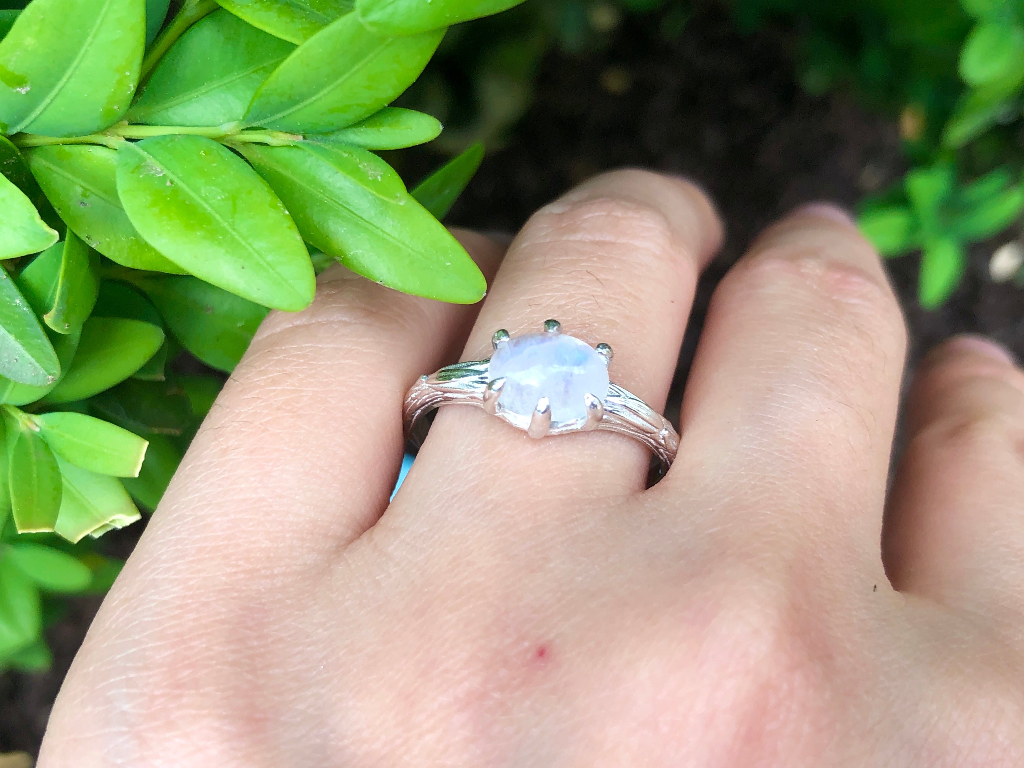 14k Gold Raw Moonstone Engagement ring, Solitary Engagement Ring