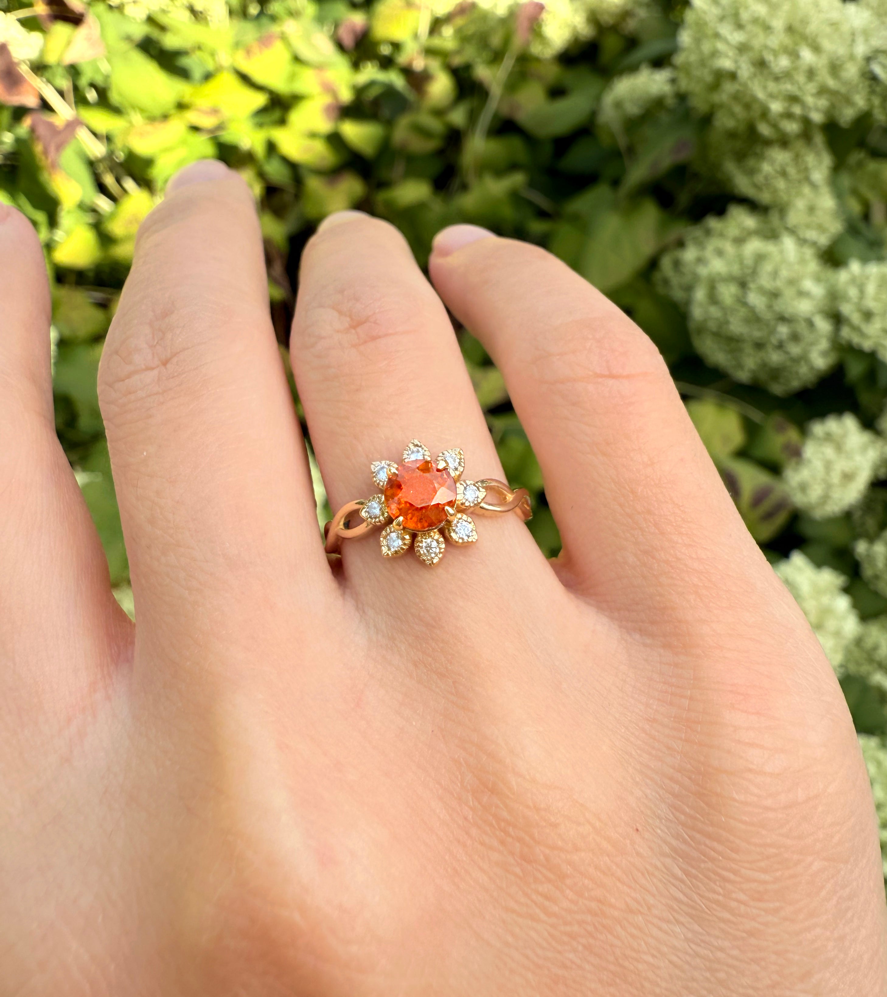 Eve's Garden Orange Garnet Engagement Ring, Garnet engagement ring