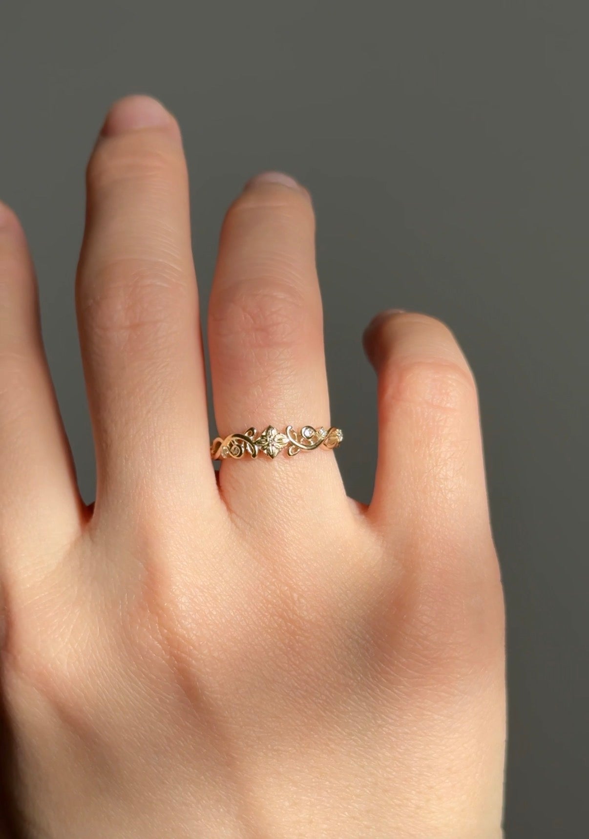 Solid Gold Floral Diamond Wedding Band, Diamond Wedding Ring, Matching Band