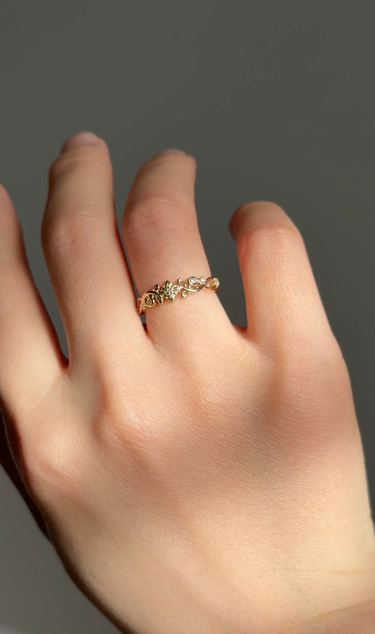 Solid Gold Floral Diamond Wedding Band, Diamond Wedding Ring, Matching Band