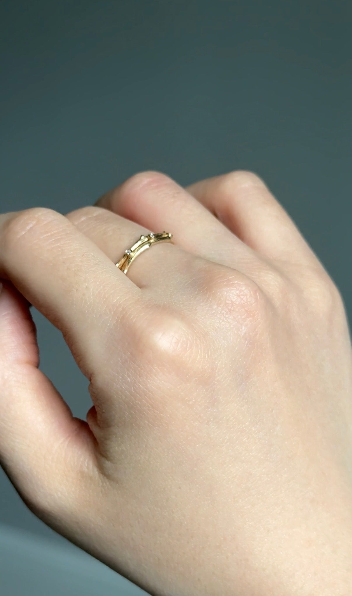 Double Twig Diamond Wedding ring, Free Formed Natural Diamond Double Wedding Band