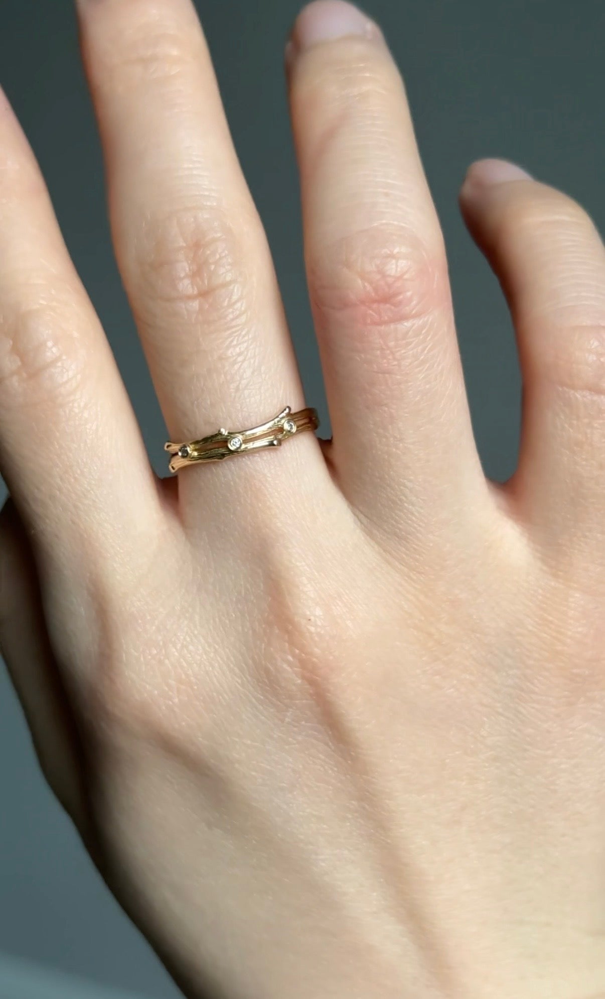 Double Twig Diamond Wedding ring, Free Formed Natural Diamond Double Wedding Band