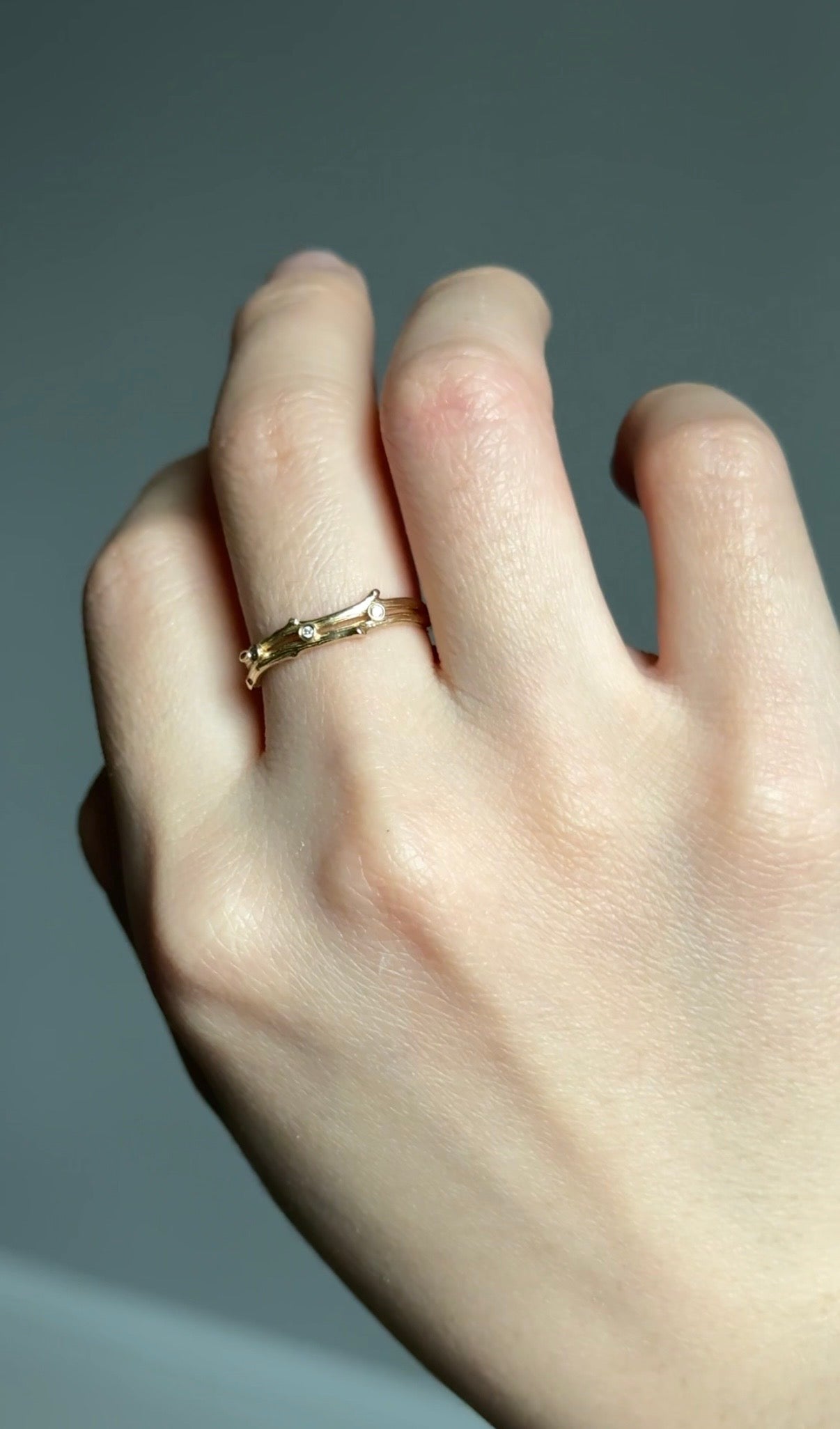 Double Twig Diamond Wedding ring, Free Formed Natural Diamond Double Wedding Band