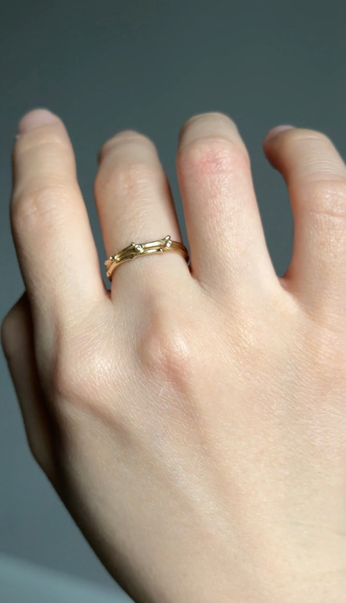 Double Twig Diamond Wedding ring, Free Formed Natural Diamond Double Wedding Band