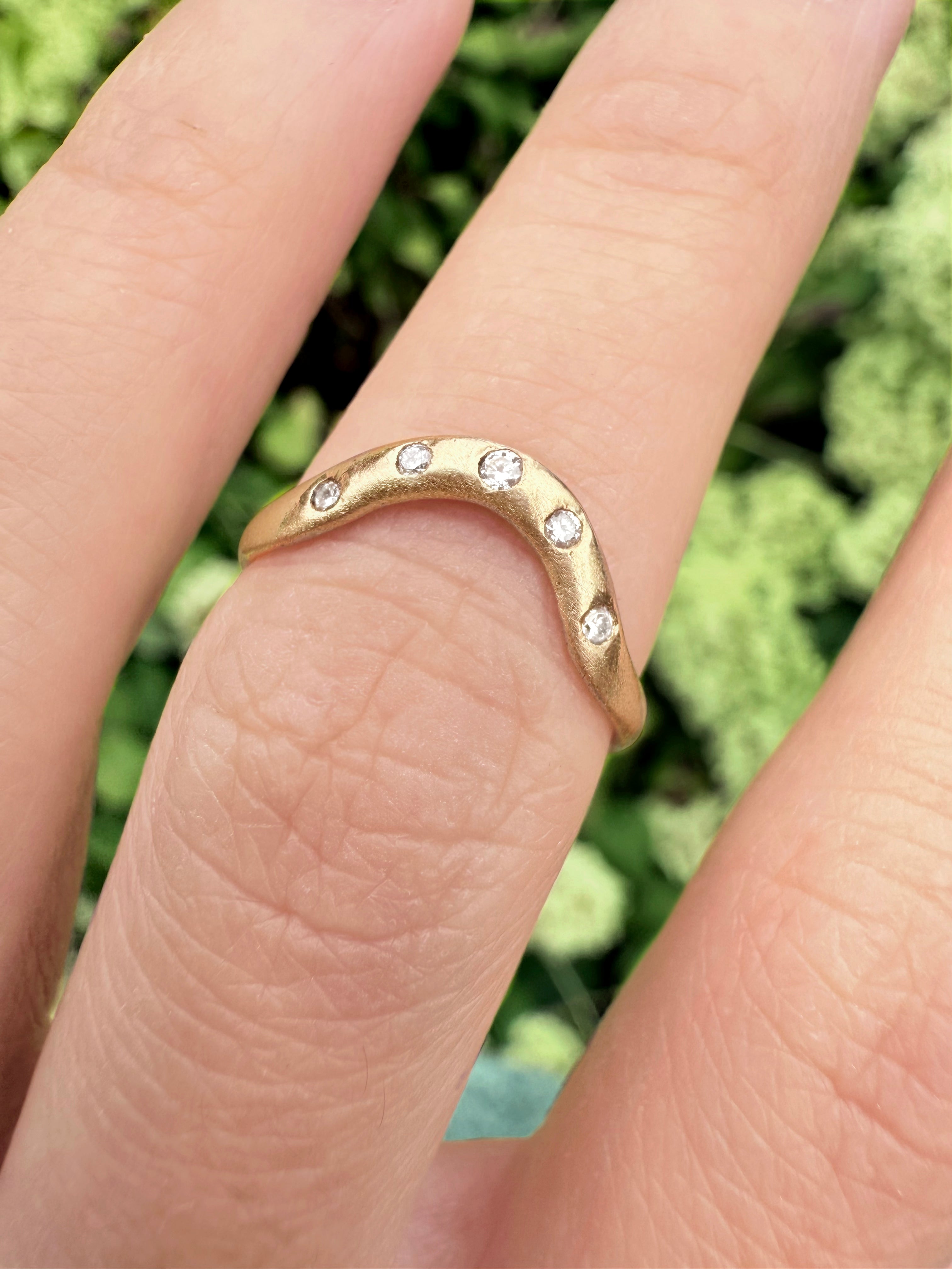 14k Gold Diamond Curved Wedding Ring, Wedding stacking ring, Matching band