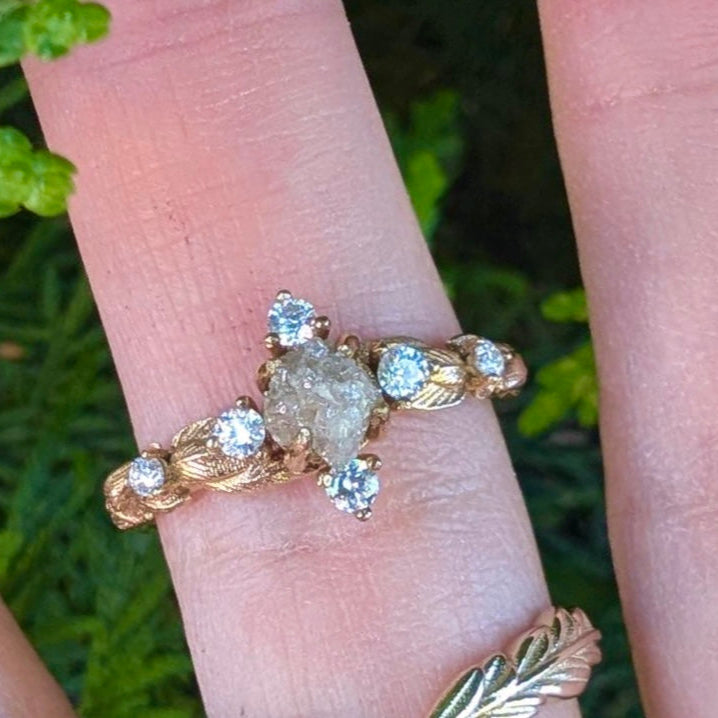 Uncut Raw Diamond Engagement Ring, Raw Diamond Rings, 14k Yellow Gold