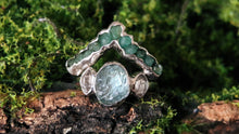Load image into Gallery viewer, Raw Aquamarine Wedding Rings, Raw Emerald Ring
