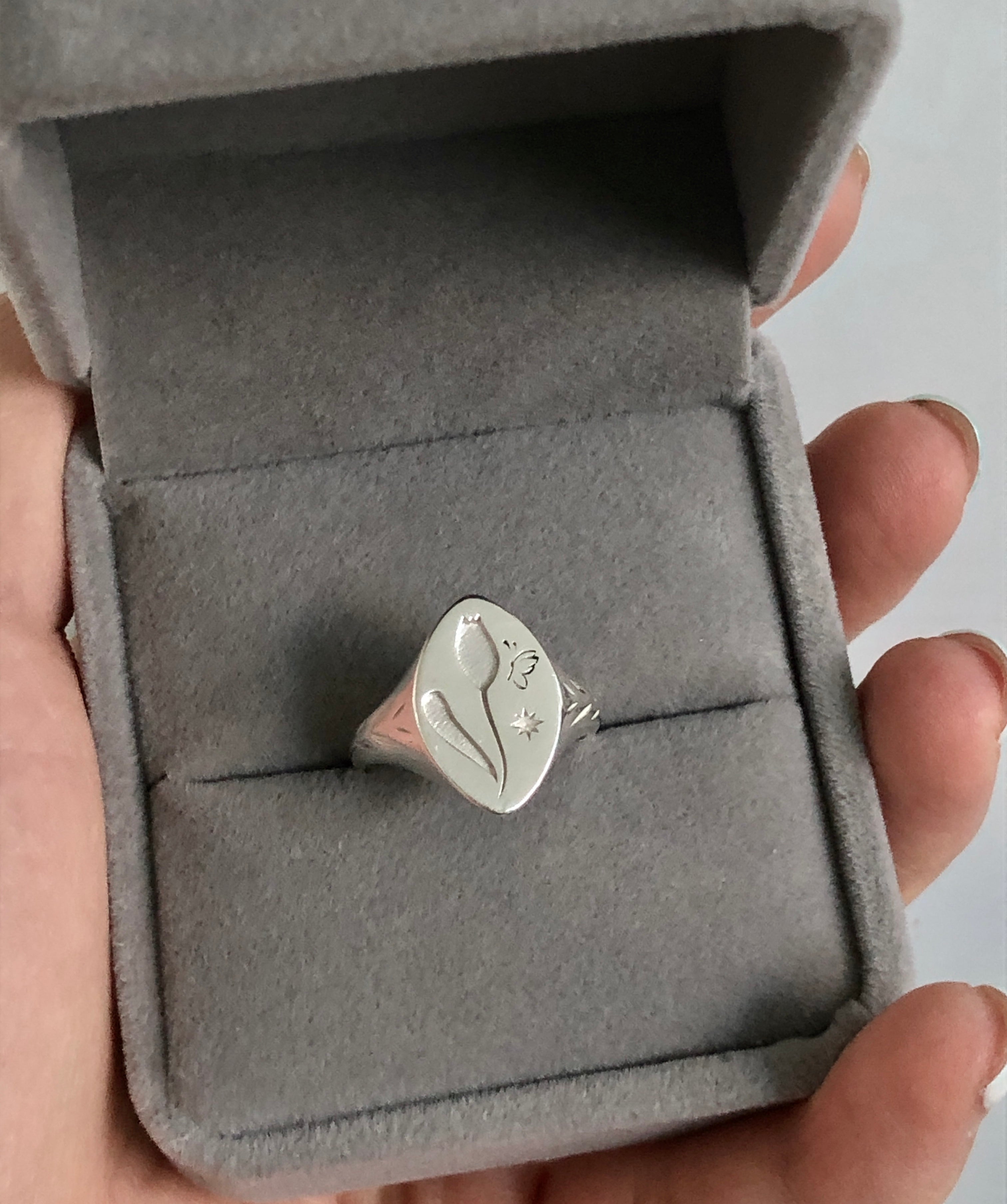 Silver Garden Butterfly Signet Ring