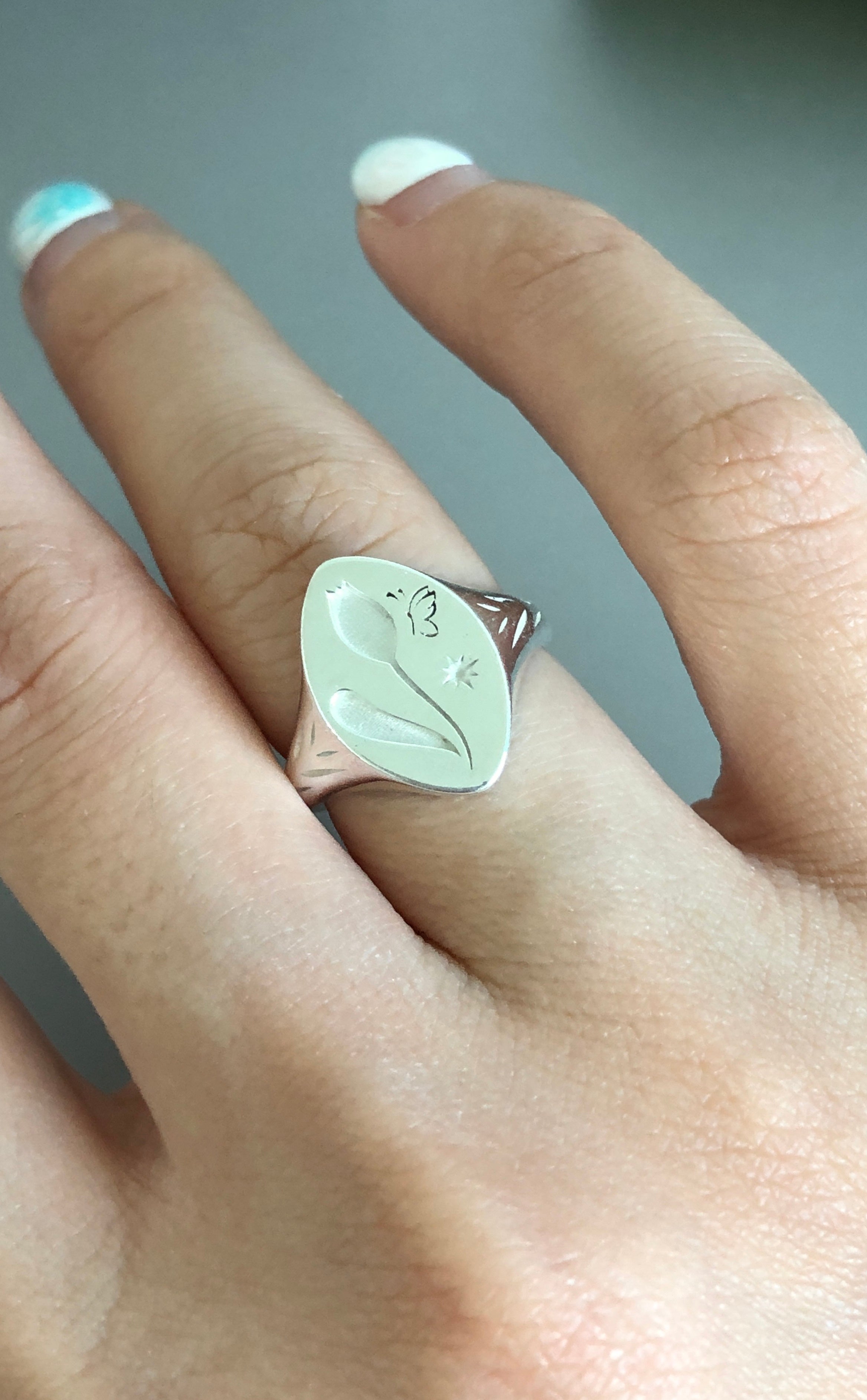 Silver Garden Butterfly Signet Ring