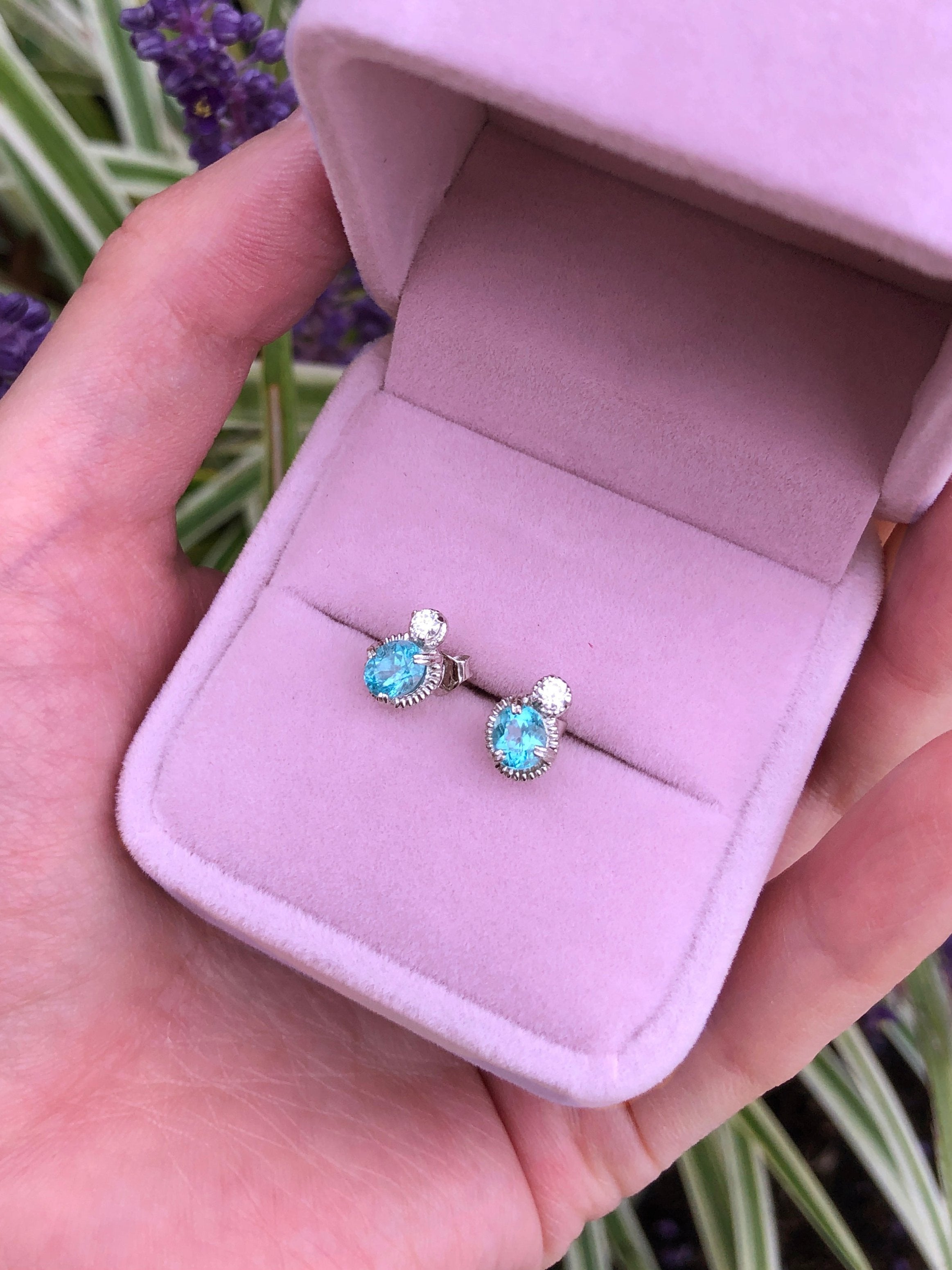 Sterling Silver Apatite Studs, Rare Blue Apatite Earrings Studs, Dainty Apatite studs, Unique Earrings, Jewelry Gift for her