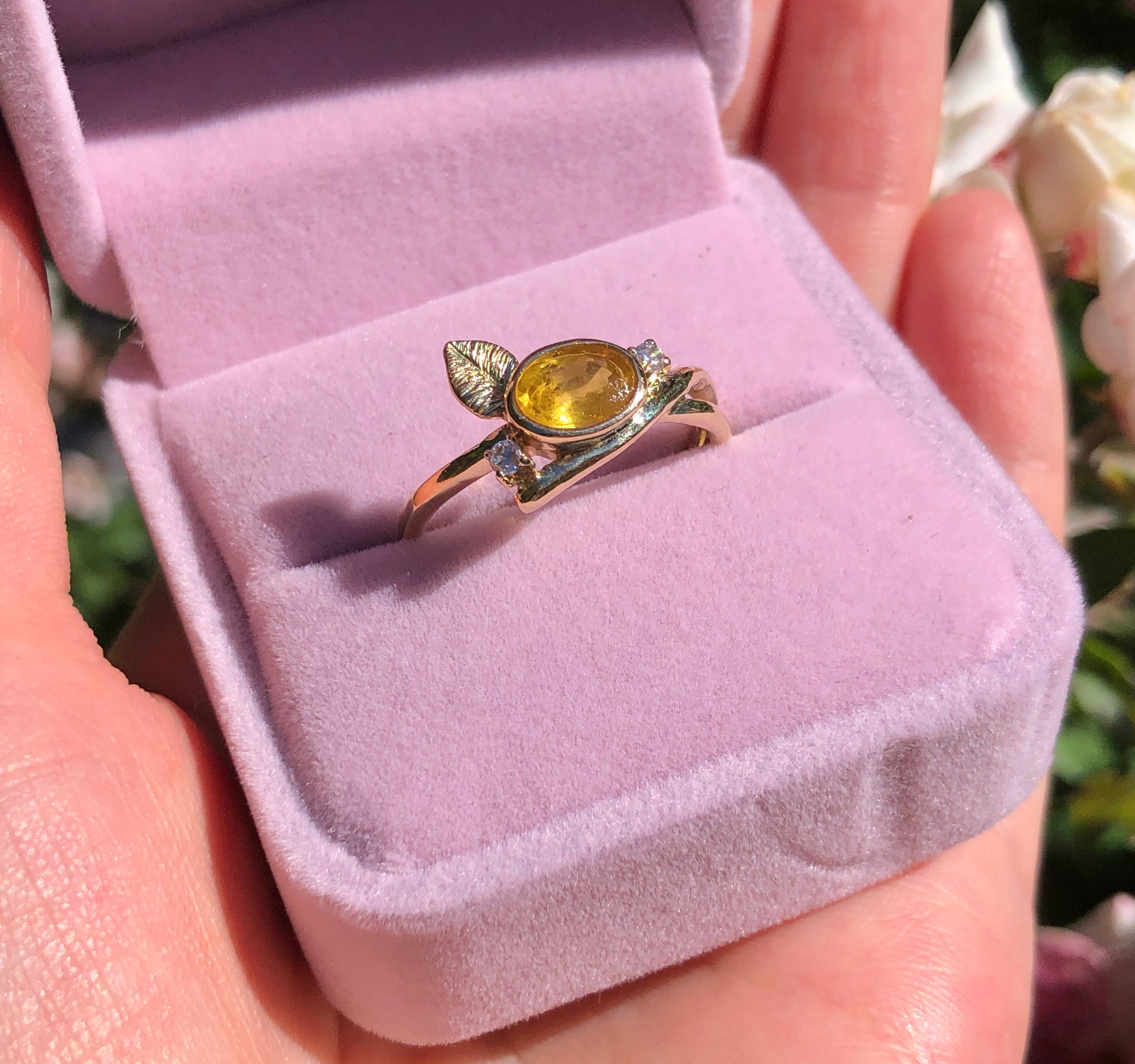 Heart of Sun Yellow Sapphire Ring, Sapphire Engagement Ring